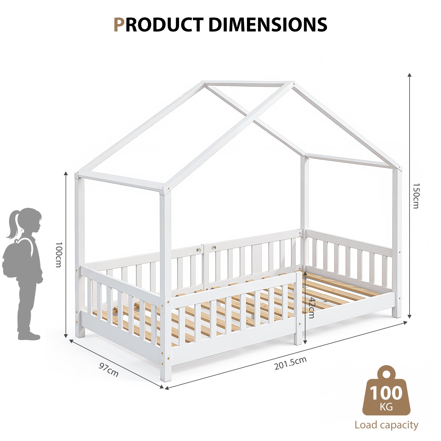 OYAJIA Montessori Floor Bed with Removable Safety Guardrail and Pine Wood Frame