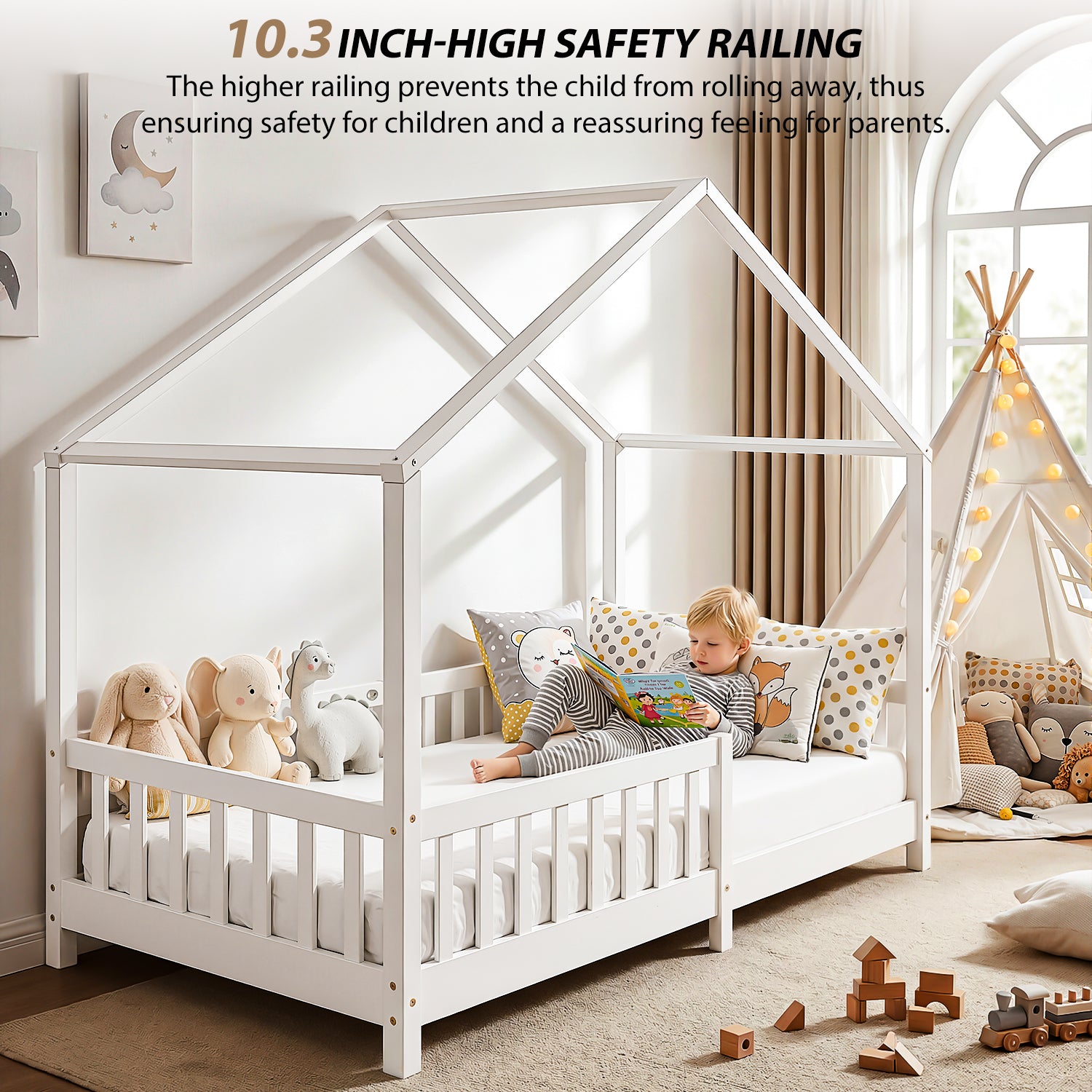 OYAJIA Montessori Floor Bed with Removable Safety Guardrail and Pine Wood Frame