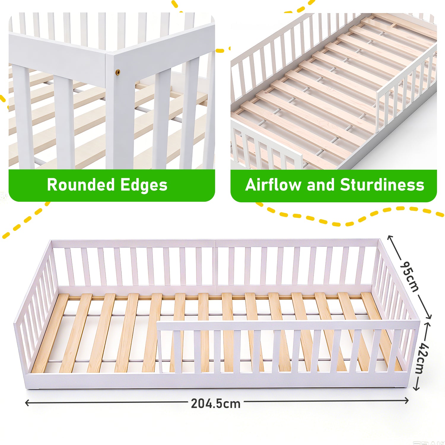 OYAJIA Montessori Floor Bed for Kids, House Bed Frame with Removable Safety Guardrail