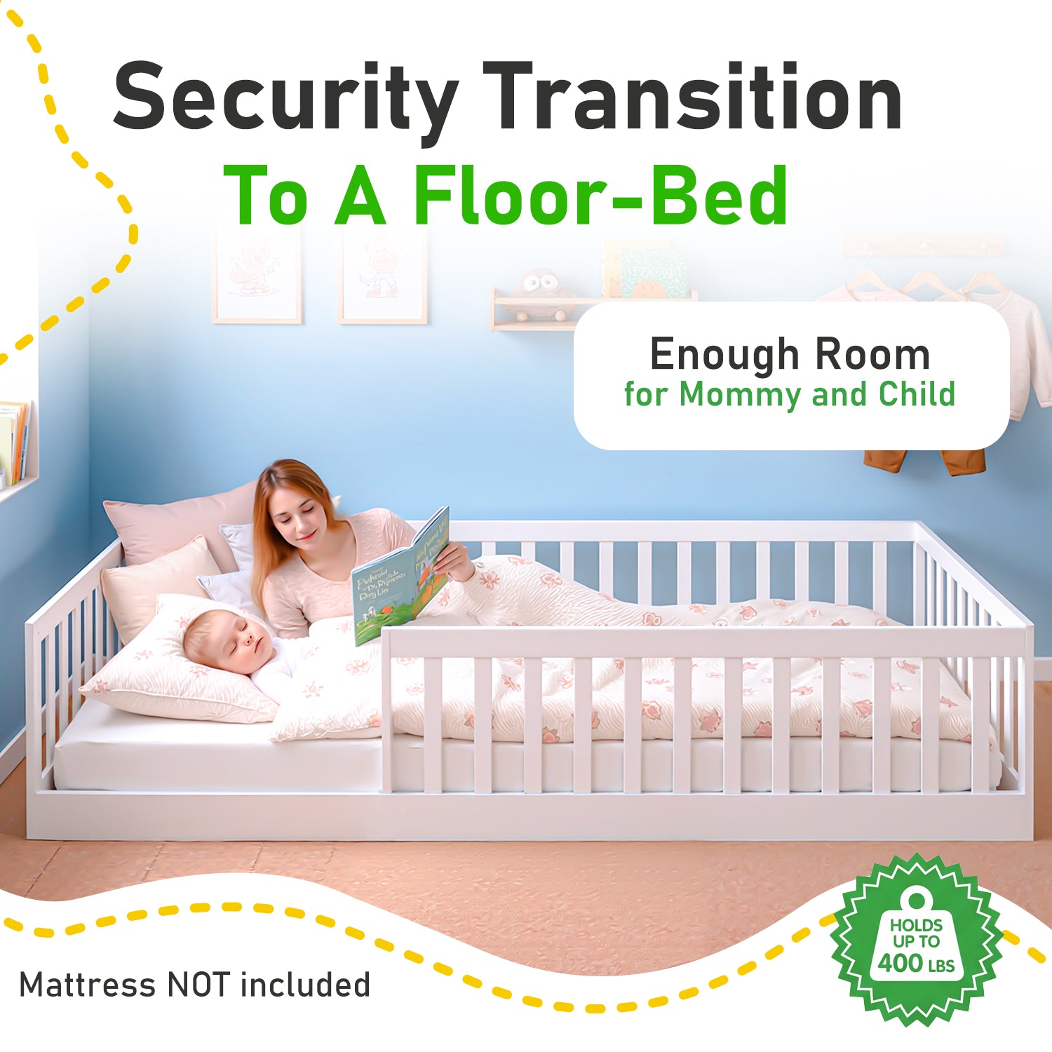 OYAJIA Montessori Floor Bed for Kids, House Bed Frame with Removable Safety Guardrail