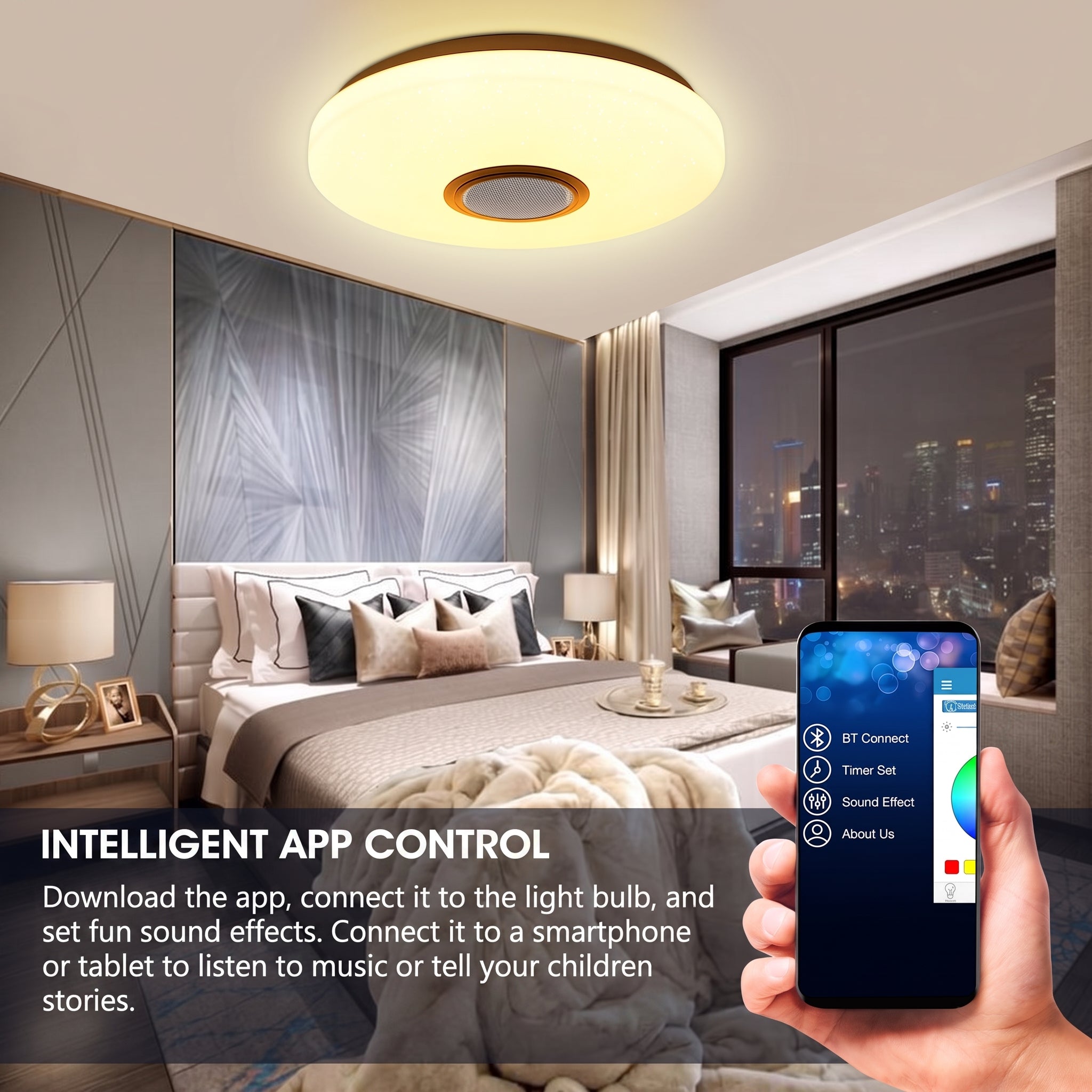 OYAJIA RGB LED Ceiling Light with Bluetooth Speaker, App Control, Dimmable Lighting