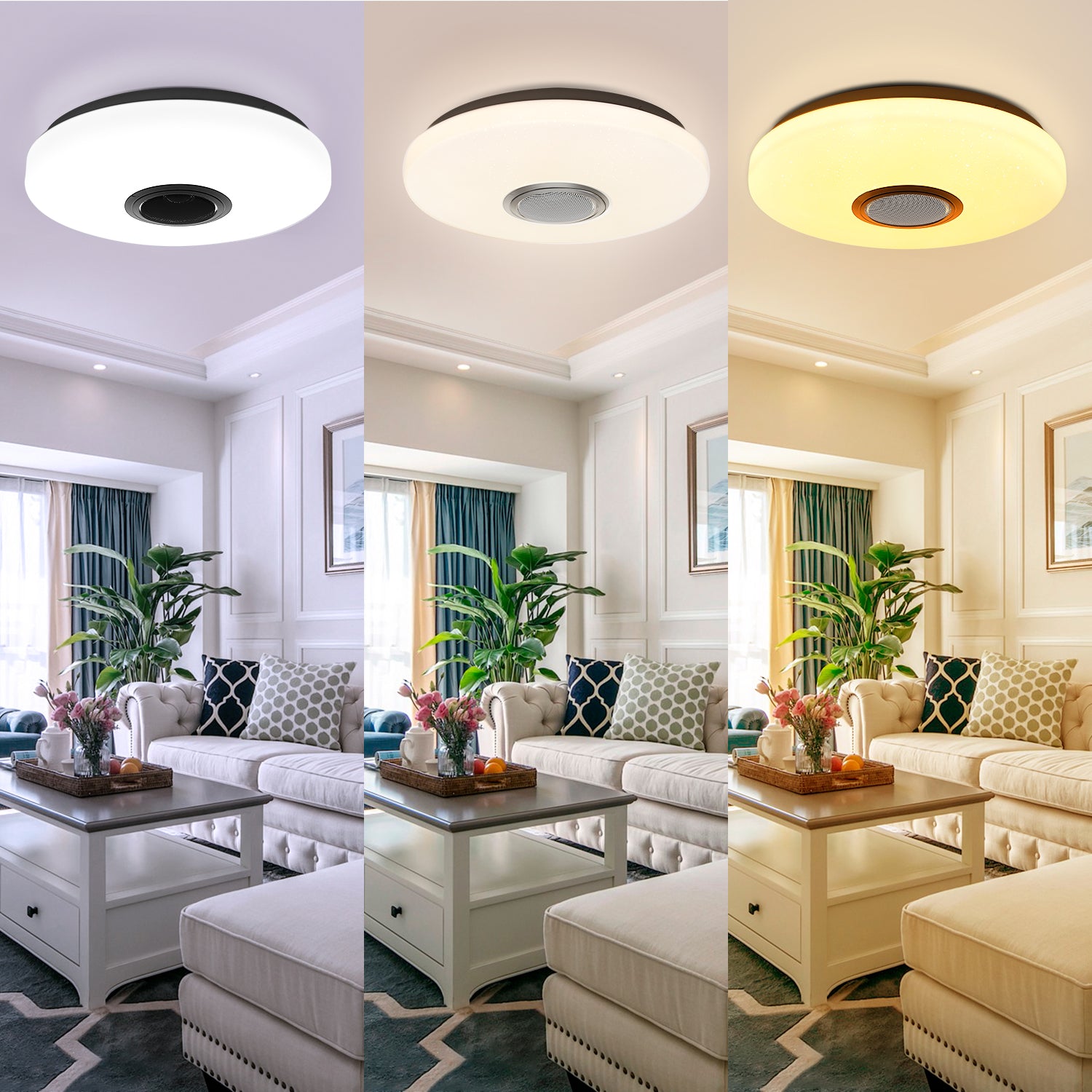 OYAJIA RGB LED Ceiling Light with Bluetooth Speaker, App Control, Dimmable Lighting