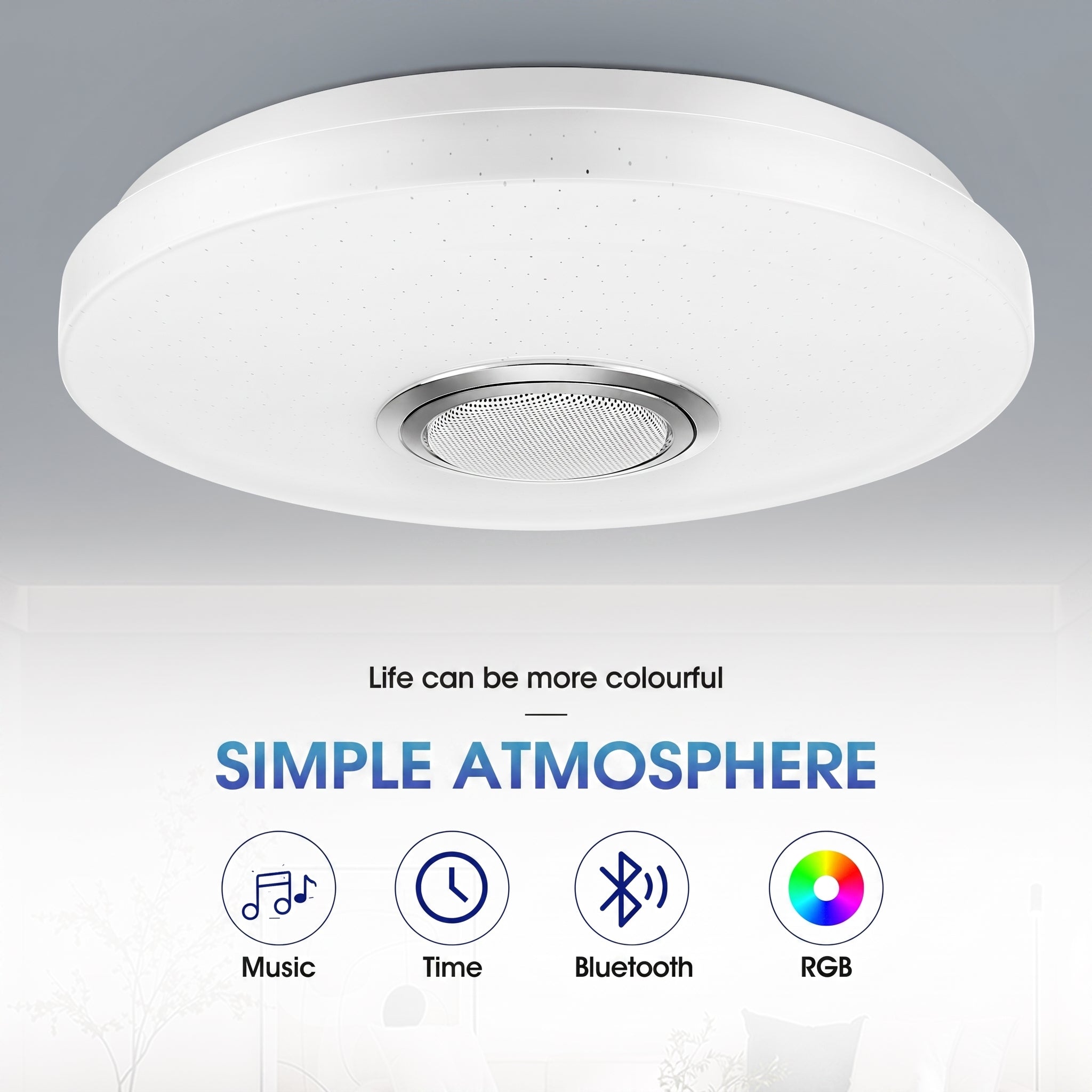 OYAJIA RGB LED Ceiling Light with Bluetooth Speaker, App Control, Dimmable Lighting