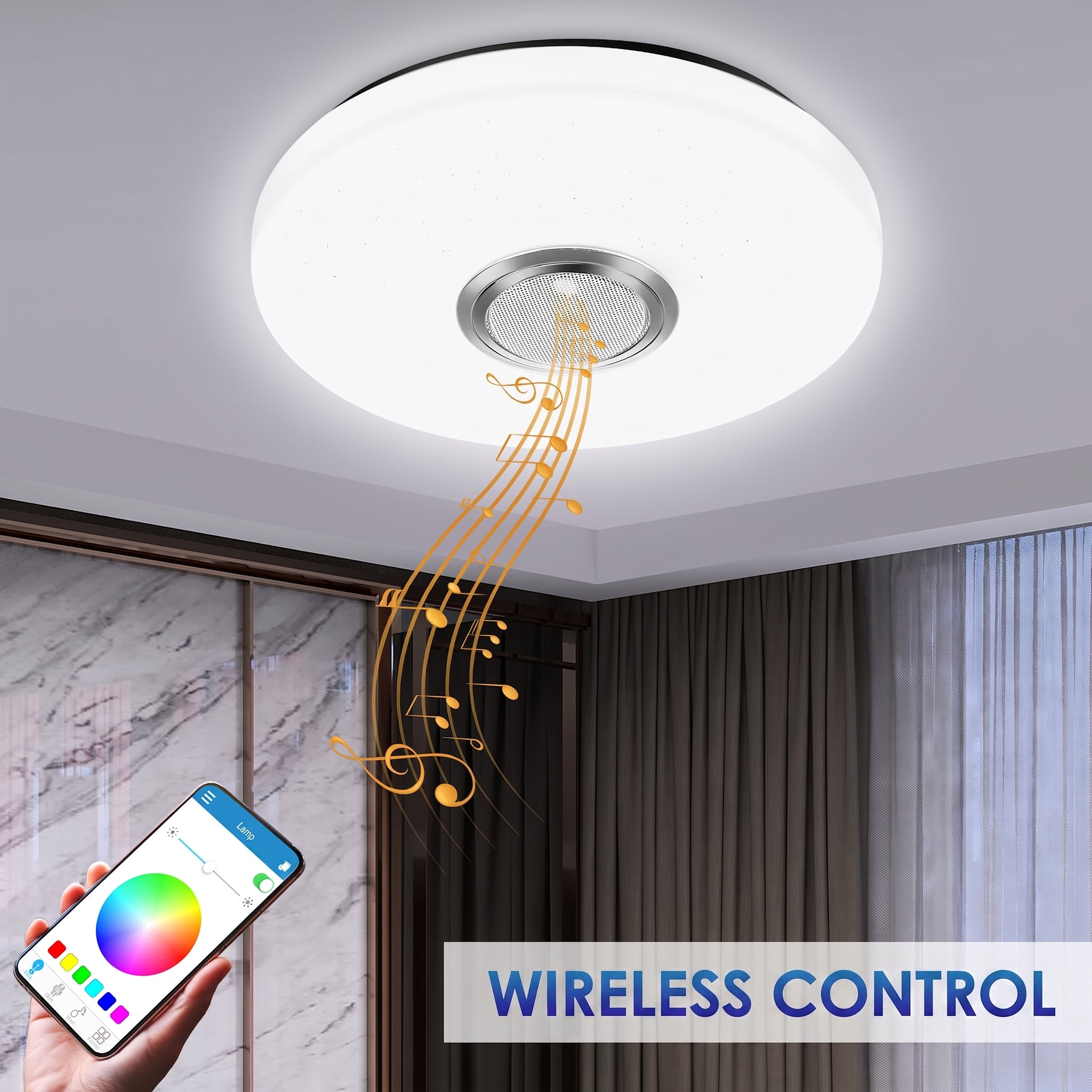OYAJIA RGB LED Ceiling Light with Bluetooth Speaker, App Control, Dimmable Lighting