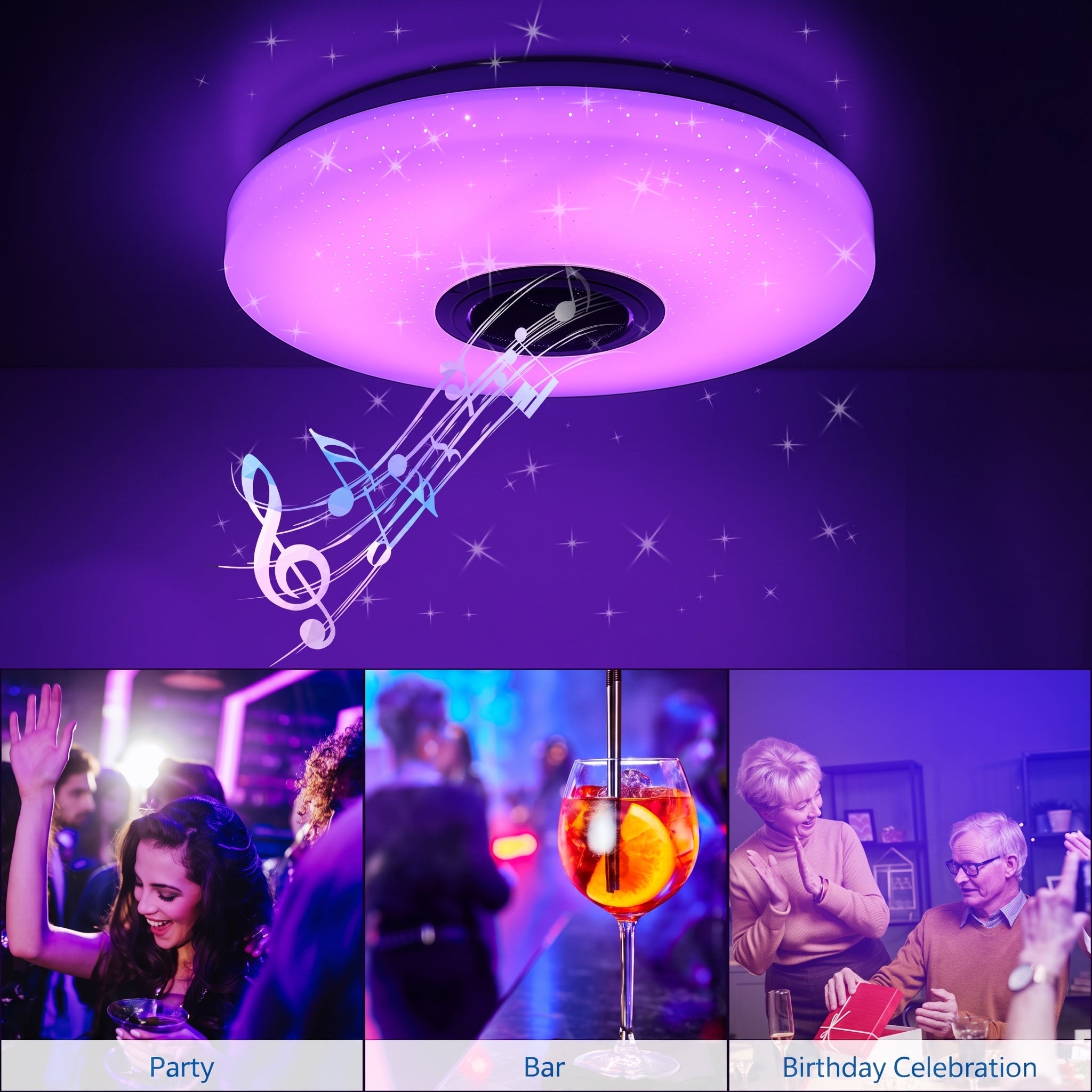 OYAJIA RGB LED Ceiling Light with Bluetooth Speaker, App Control, Dimmable Lighting