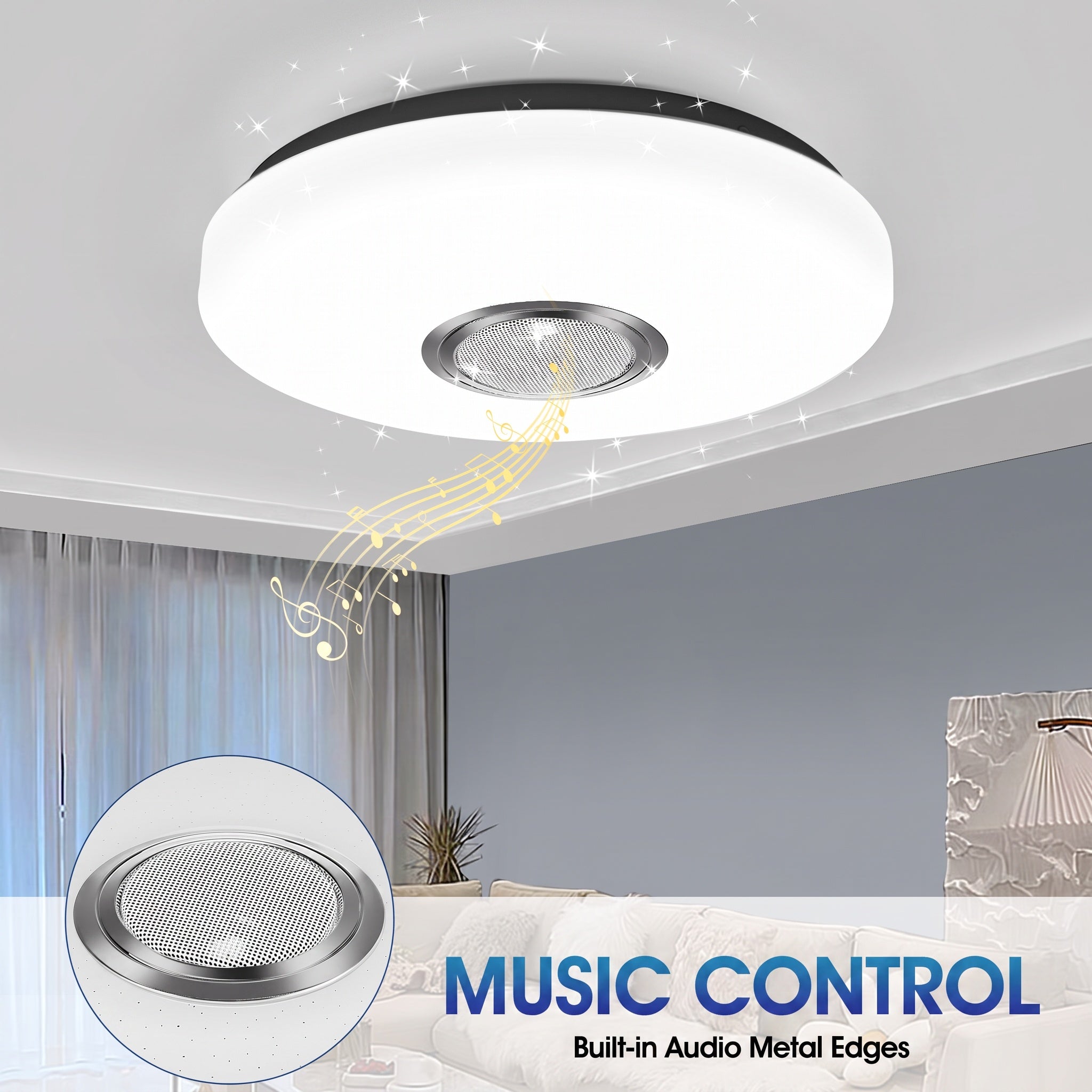 OYAJIA RGB LED Ceiling Light with Bluetooth Speaker, App Control, Dimmable Lighting