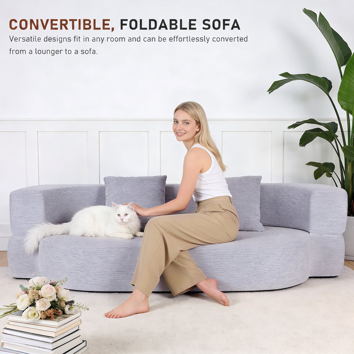 OYAJIA Foldable Sofa Bed with Two Pillows & Washable Cover, 193 x 81 cm