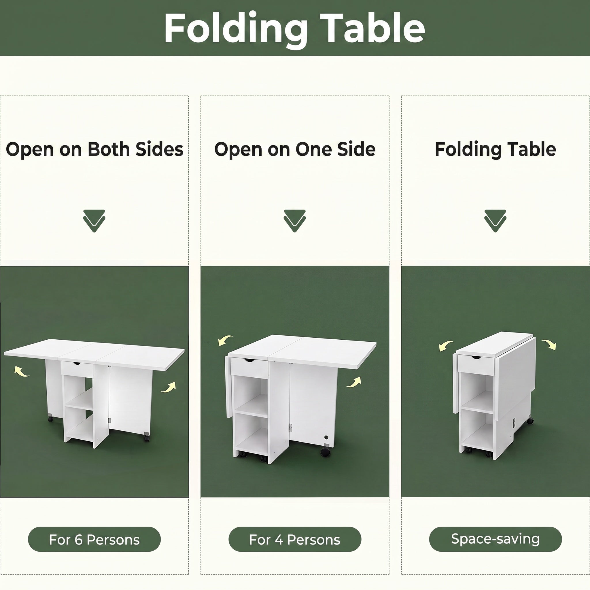OYAJIA Folding Dining Table for 4-6, Drop Leaf Kitchen Table with Drawer and Storage Shelves