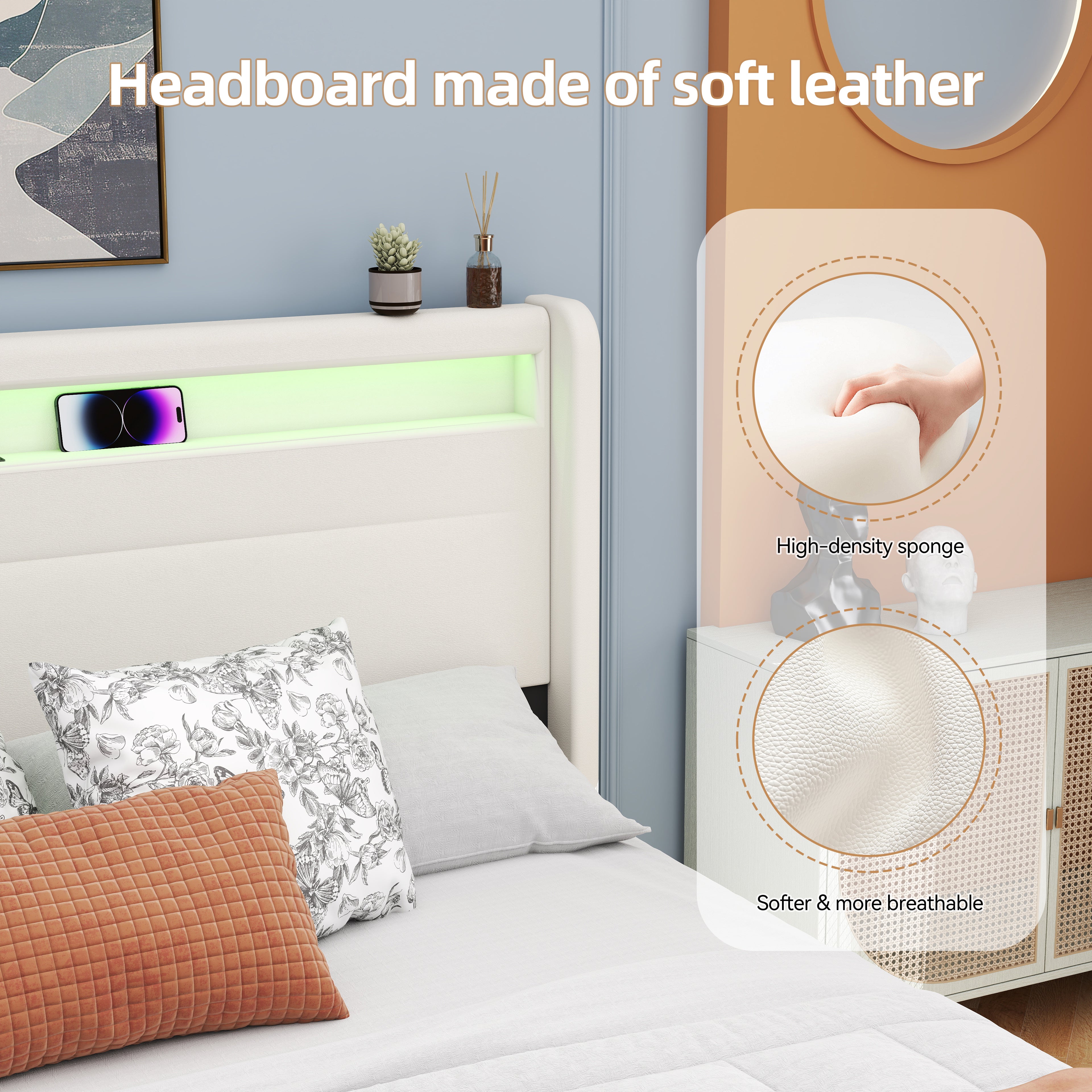 OYAJIA PU Leather Storage Bed with Hydraulic Lift, USB and Type-C Charging Ports