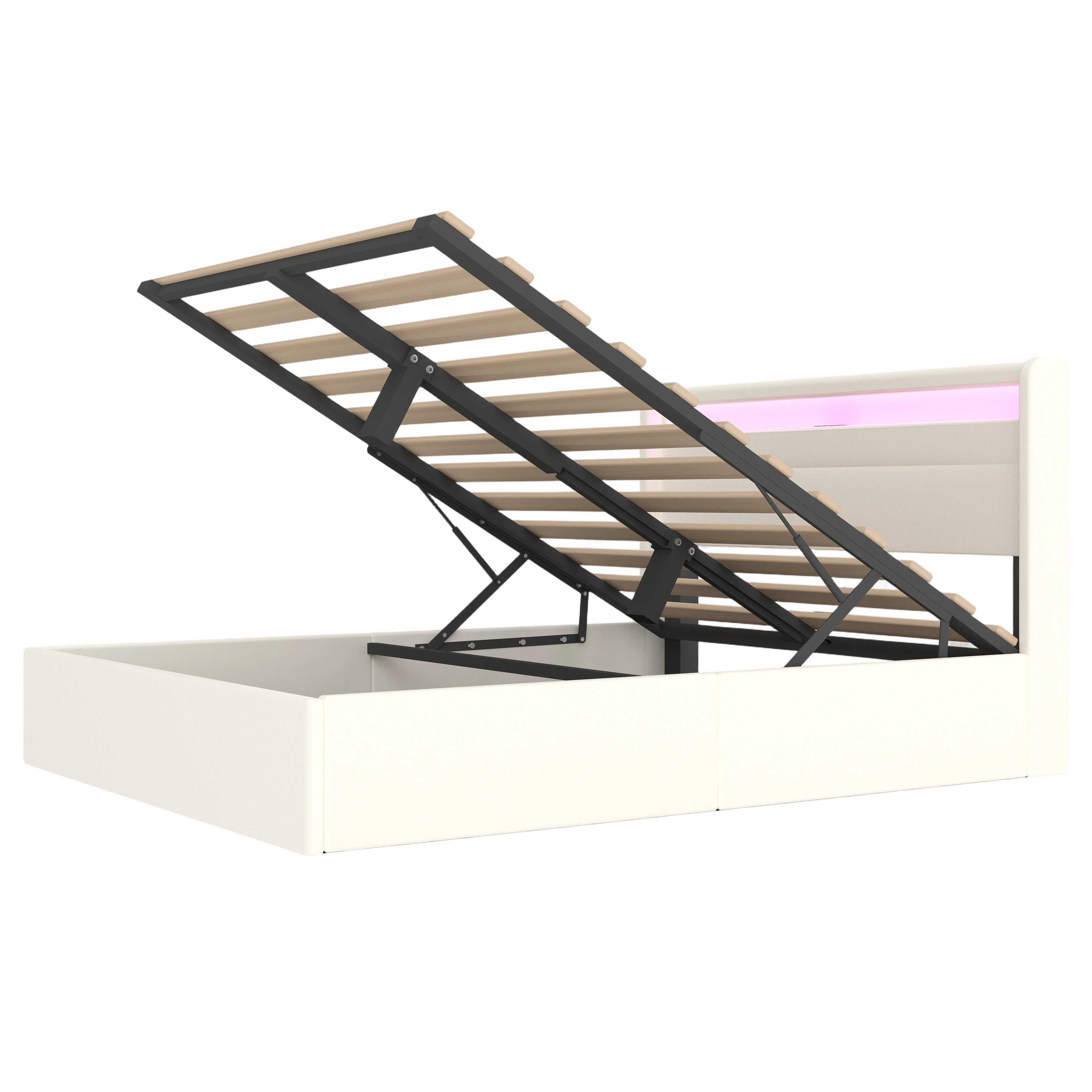 OYAJIA PU Leather Storage Bed with Hydraulic Lift, USB and Type-C Charging Ports