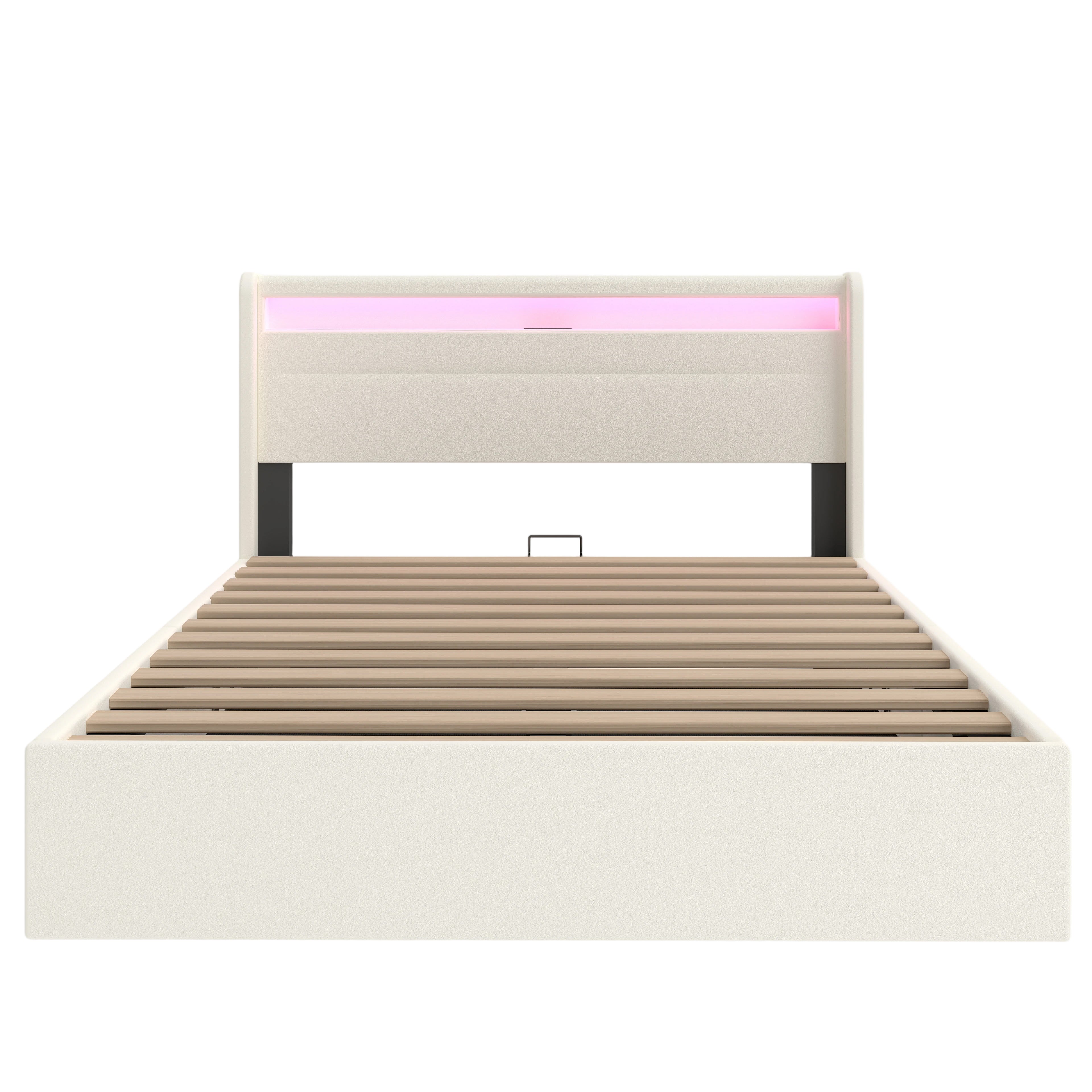 OYAJIA PU Leather Storage Bed with Hydraulic Lift, USB and Type-C Charging Ports