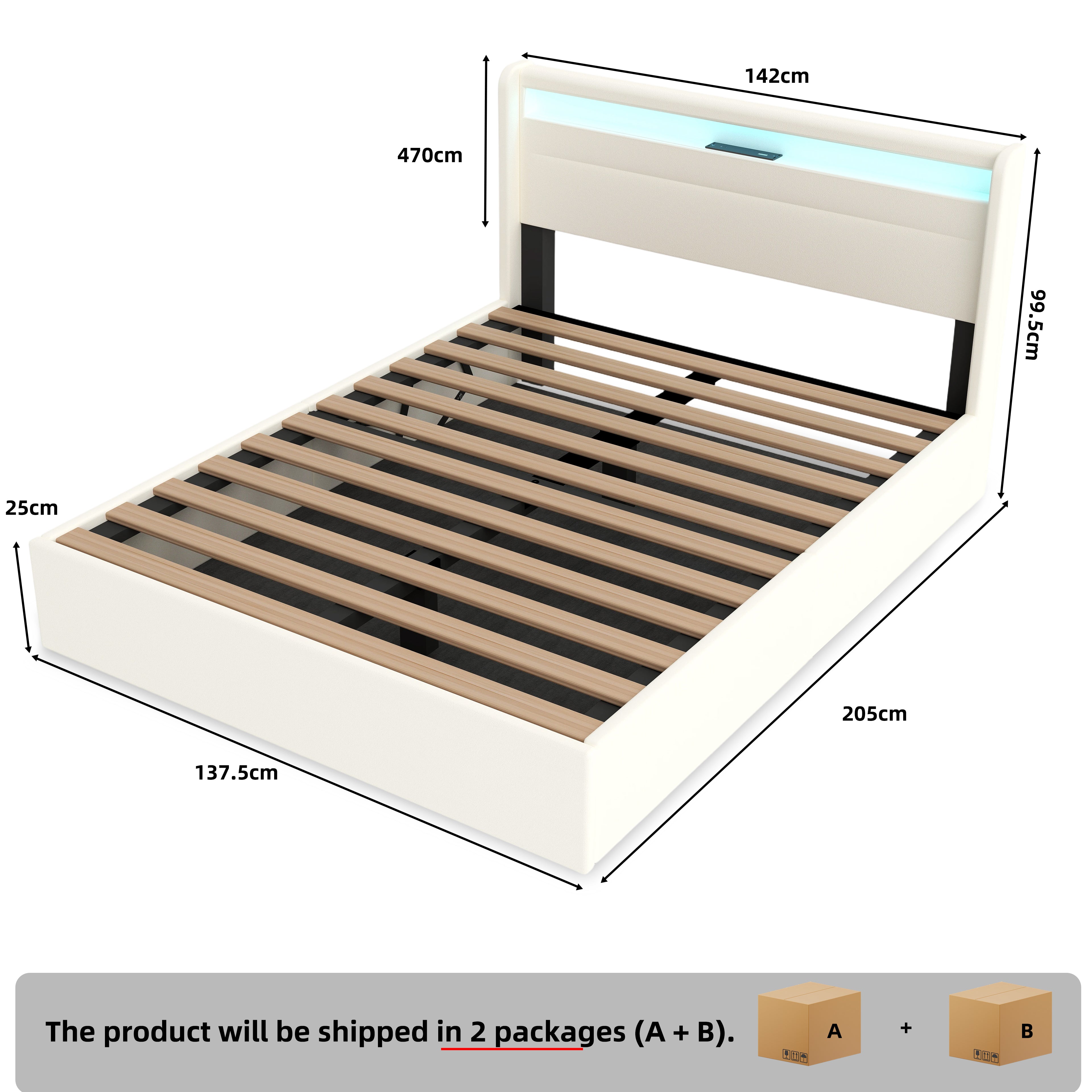 OYAJIA PU Leather Storage Bed with Hydraulic Lift, USB and Type-C Charging Ports
