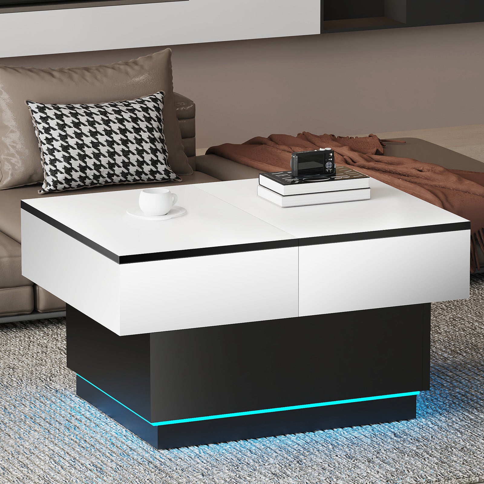 OYAJIA Extendable Coffee Table with Hidden Storage, 20-Color Lights and App Control for Living Room