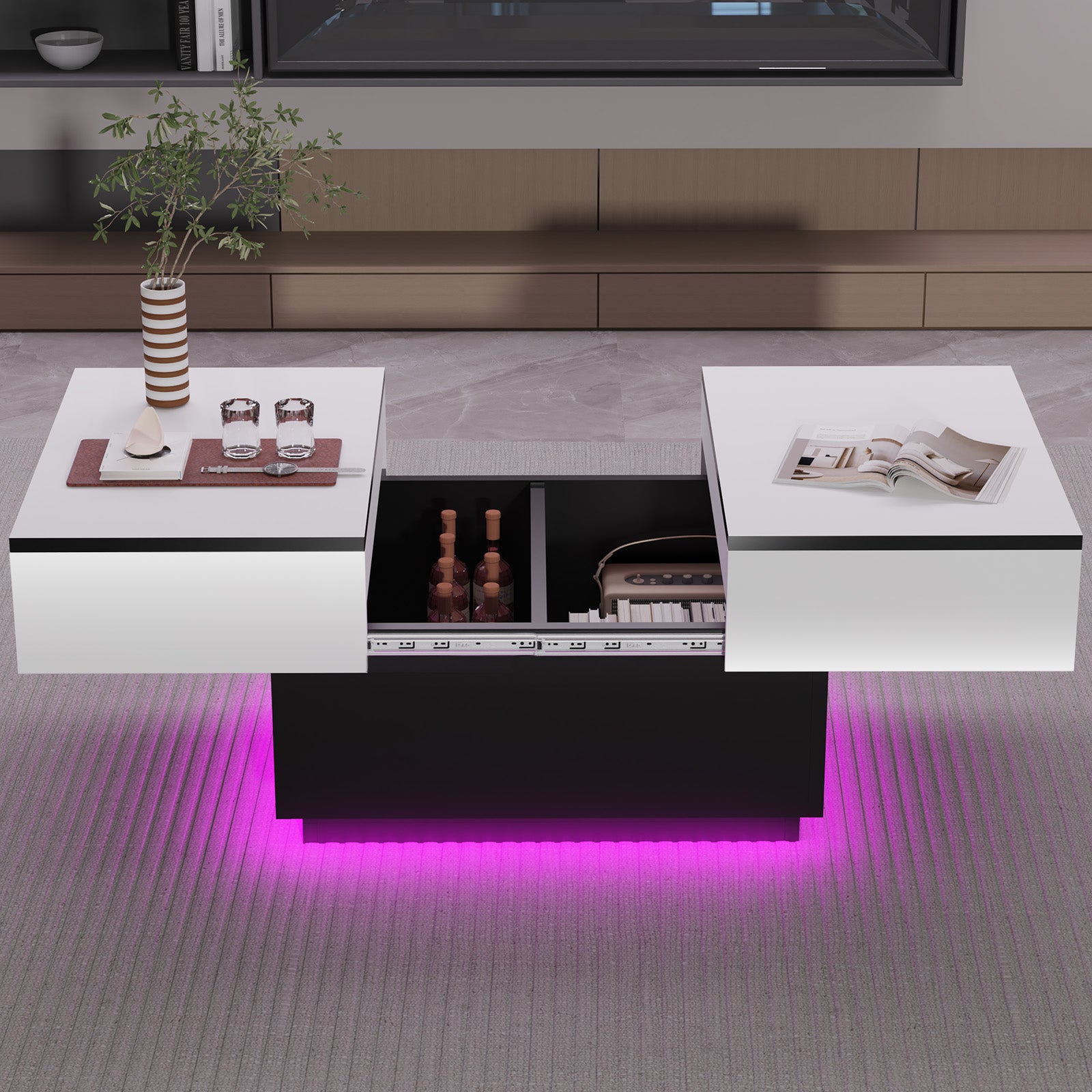 OYAJIA Extendable Coffee Table with Hidden Storage, 20-Color Lights and App Control for Living Room