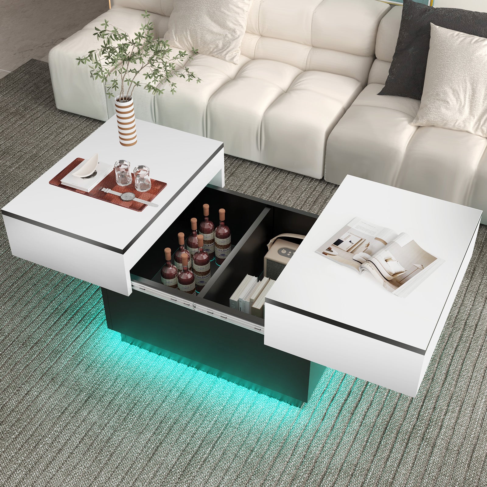 OYAJIA Extendable Coffee Table with Hidden Storage, 20-Color Lights and App Control for Living Room