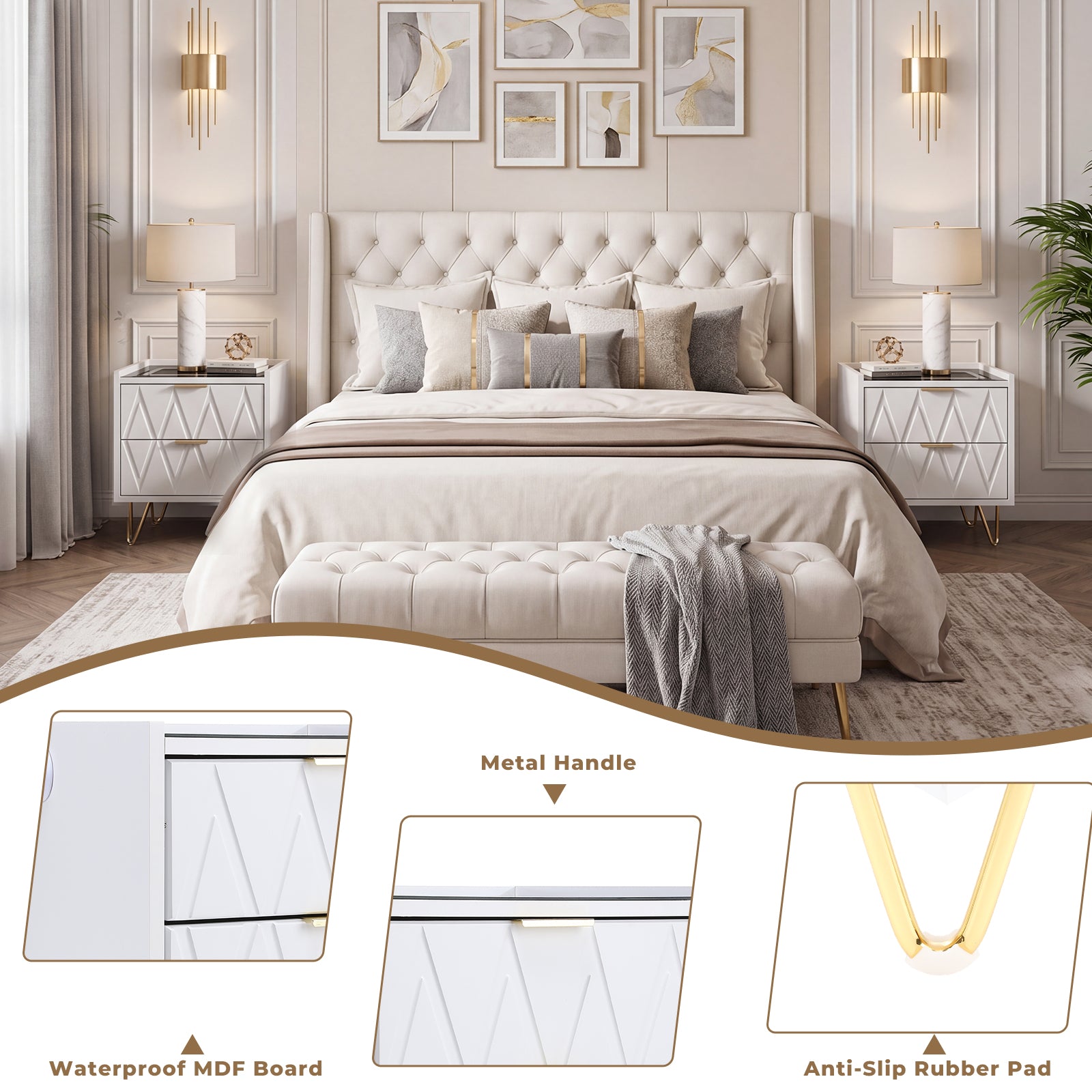 OYAJIA Nightstand with 2/3 Drawers, 15W Wireless Charging, USB and Type-C Ports