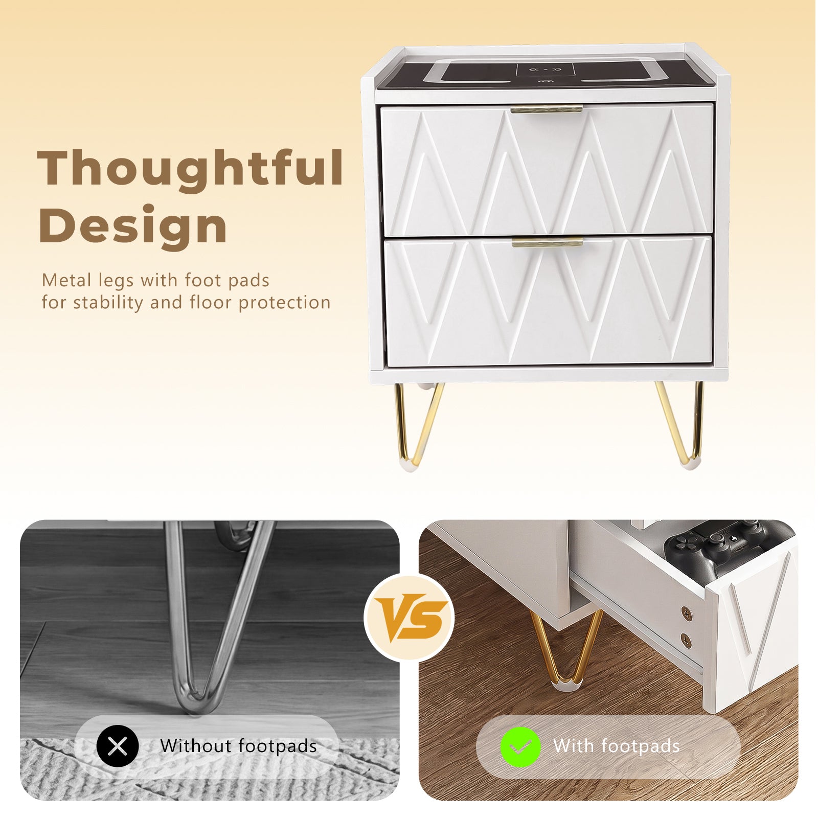 OYAJIA Nightstand with 2/3 Drawers, 15W Wireless Charging, USB and Type-C Ports