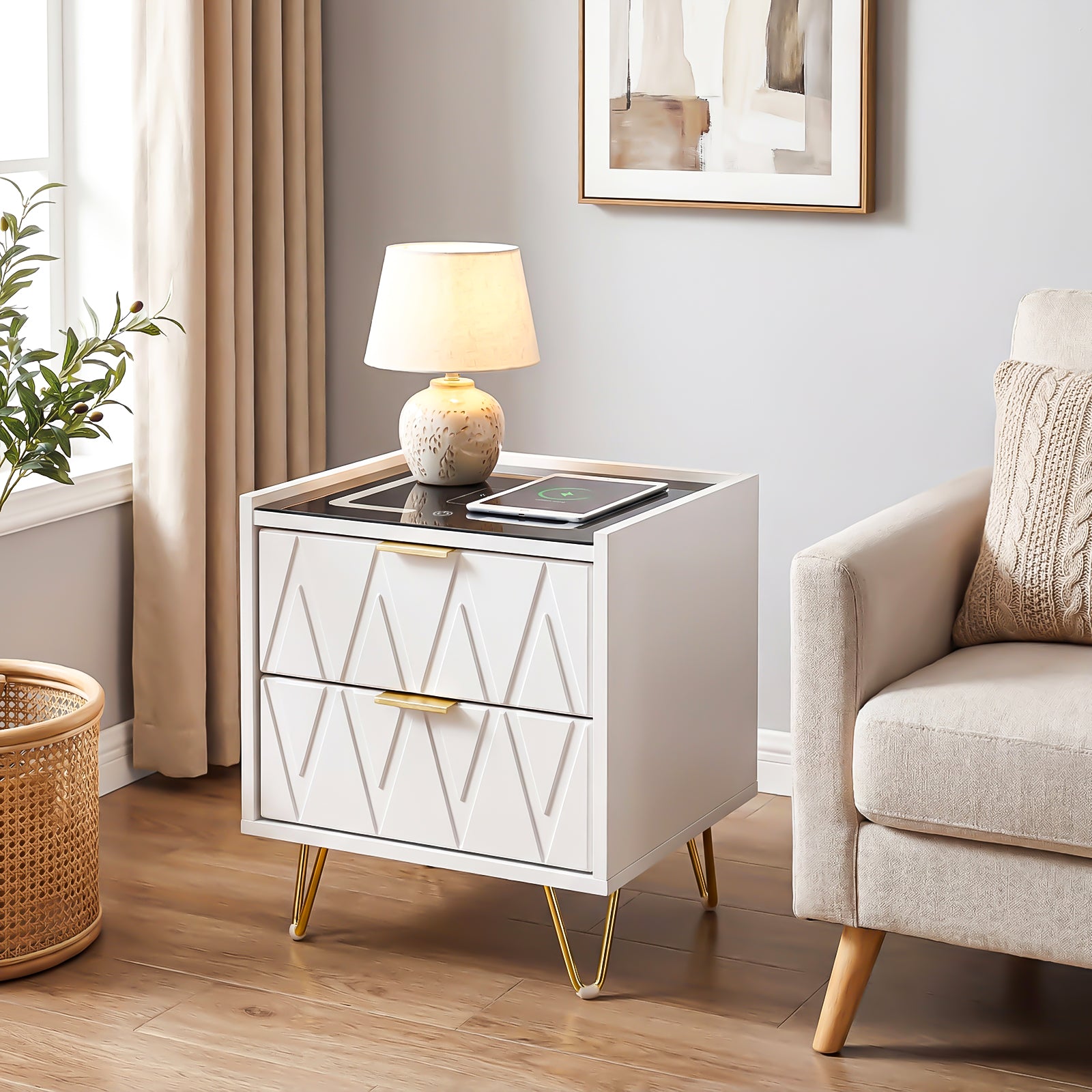 OYAJIA Nightstand with 2/3 Drawers, 15W Wireless Charging, USB and Type-C Ports