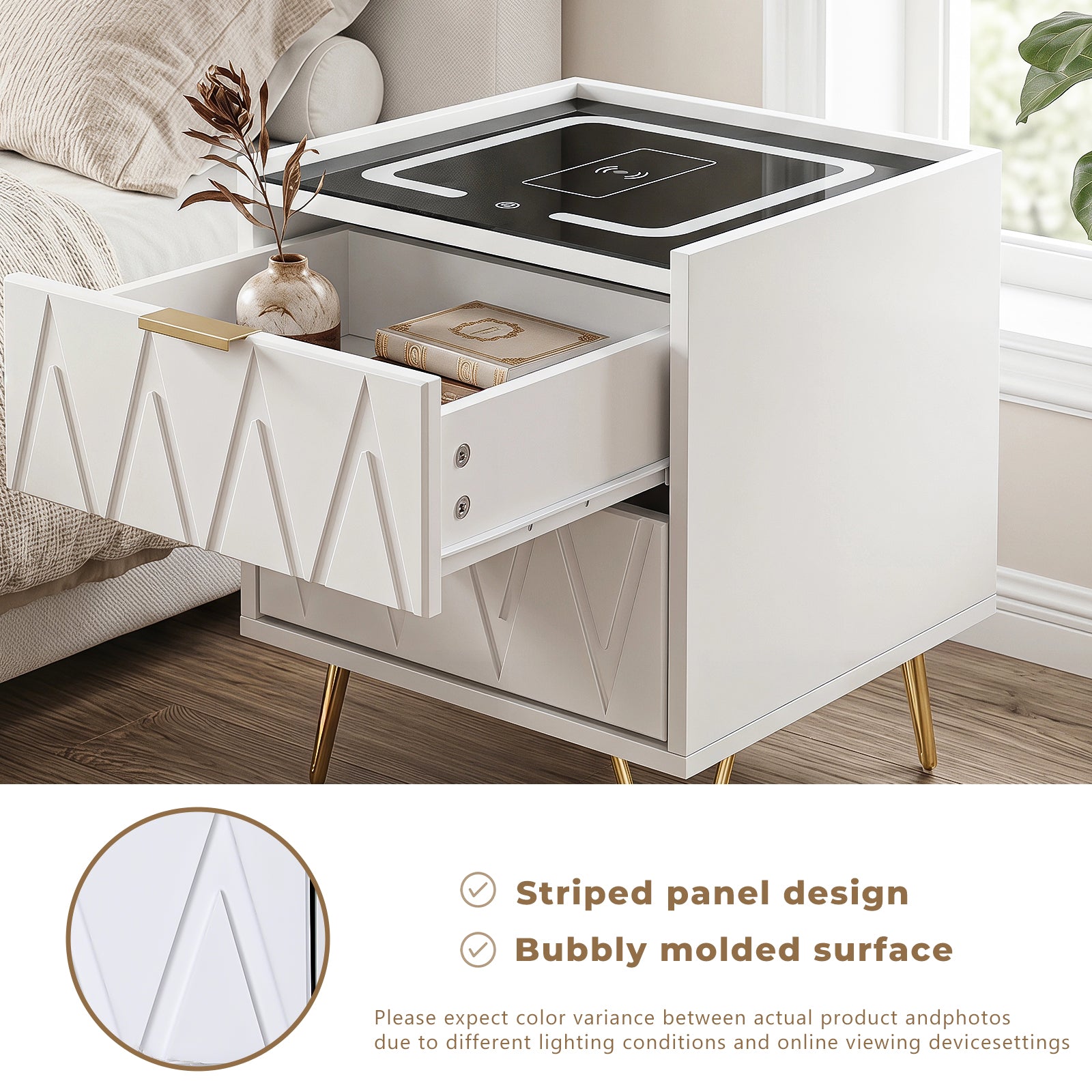 OYAJIA Nightstand with 2/3 Drawers, 15W Wireless Charging, USB and Type-C Ports
