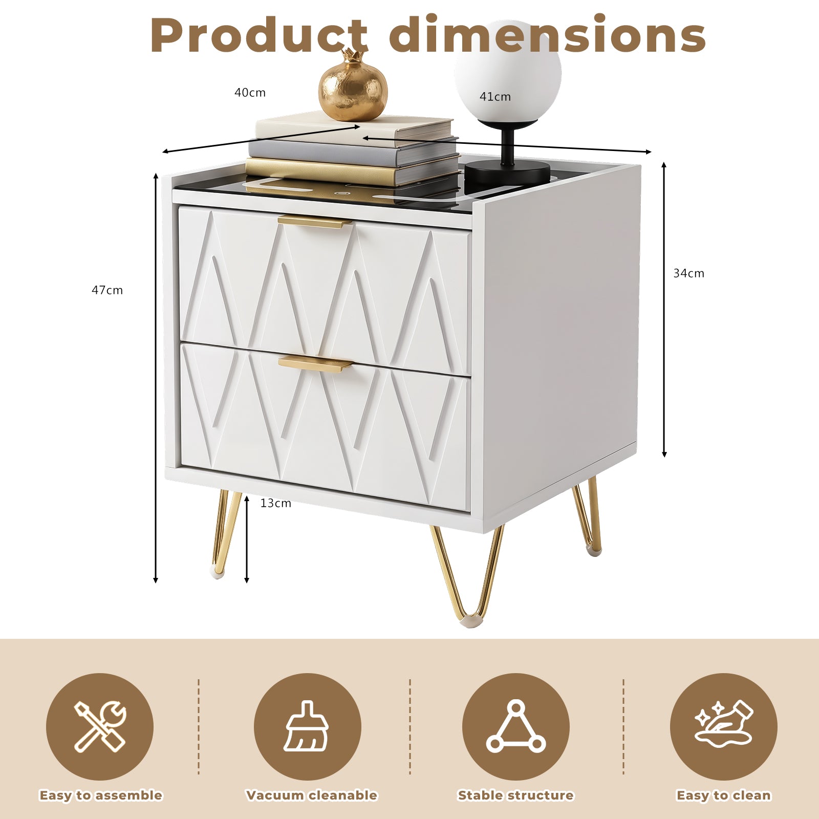 OYAJIA Nightstand with 2/3 Drawers, 15W Wireless Charging, USB and Type-C Ports