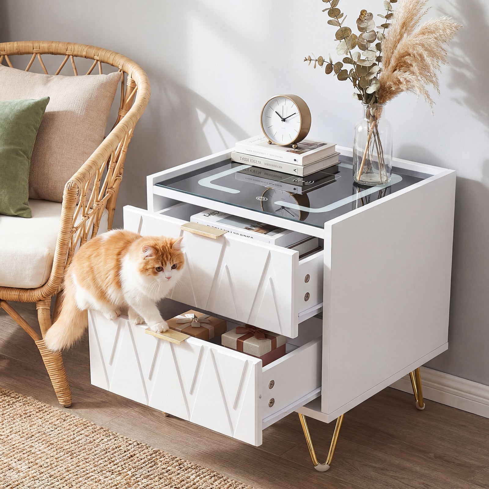 OYAJIA Nightstand with 2/3 Drawers, 15W Wireless Charging, USB and Type-C Ports