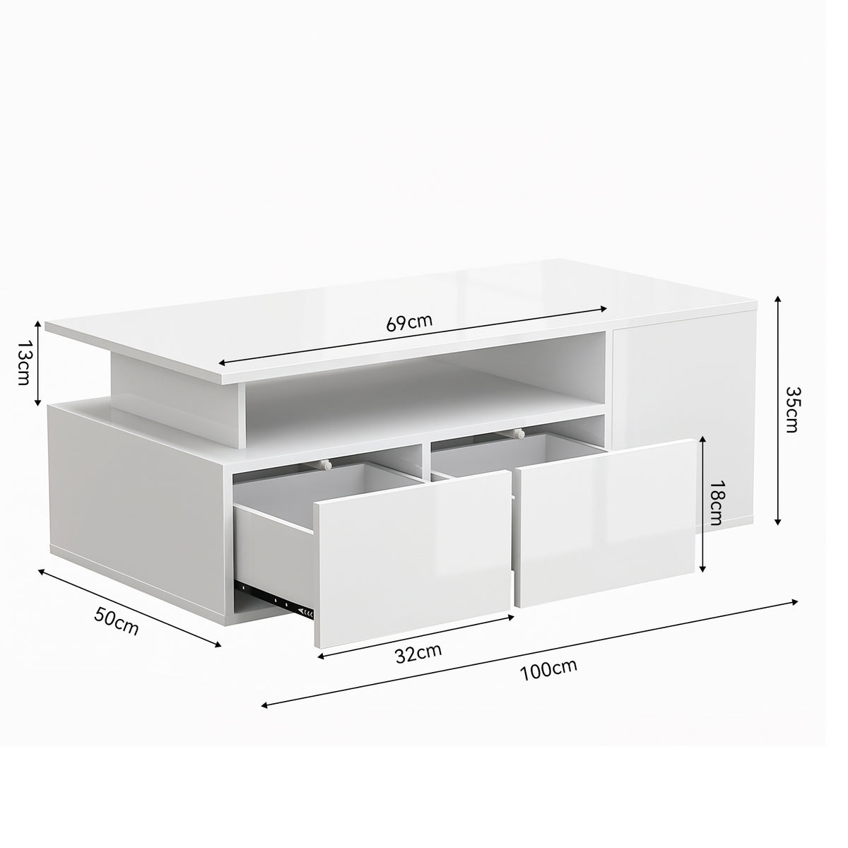 OYAJIA White High Gloss Coffee Table with RGB LED Lights