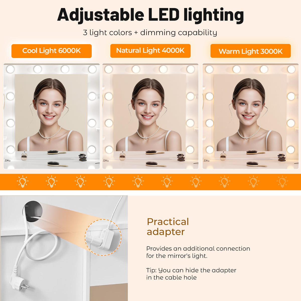 OYAJIA White Vanity Desk with RGB LED Mirror
