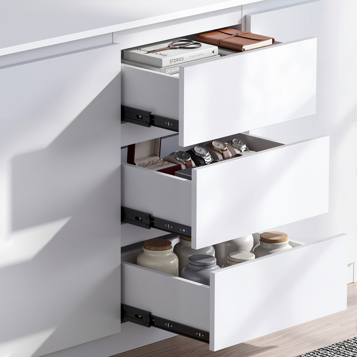 OYAJIA 120cm Sideboard with 2 Doors, 3 Drawers & Adjustable Shelves