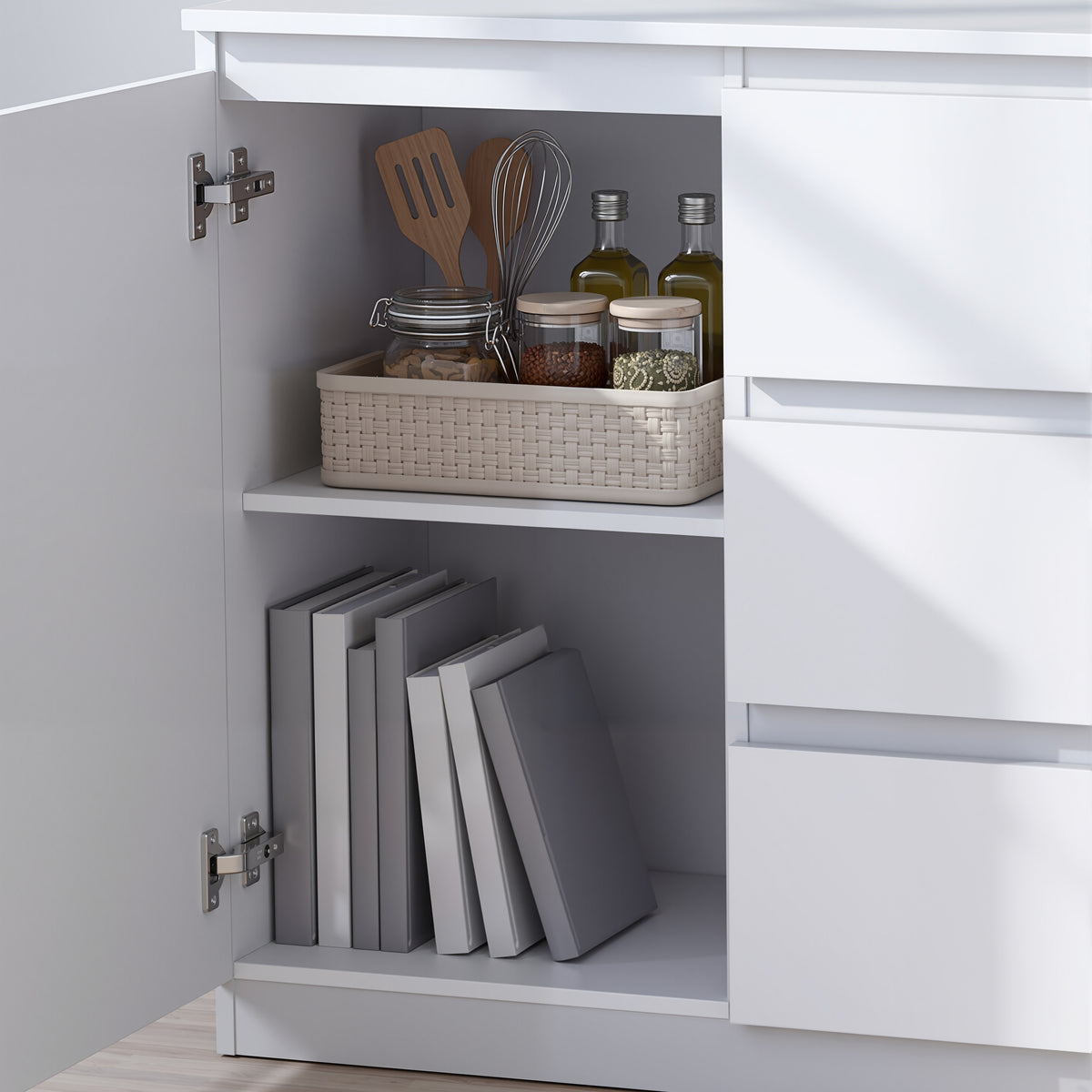 OYAJIA 120cm Sideboard with 2 Doors, 3 Drawers & Adjustable Shelves
