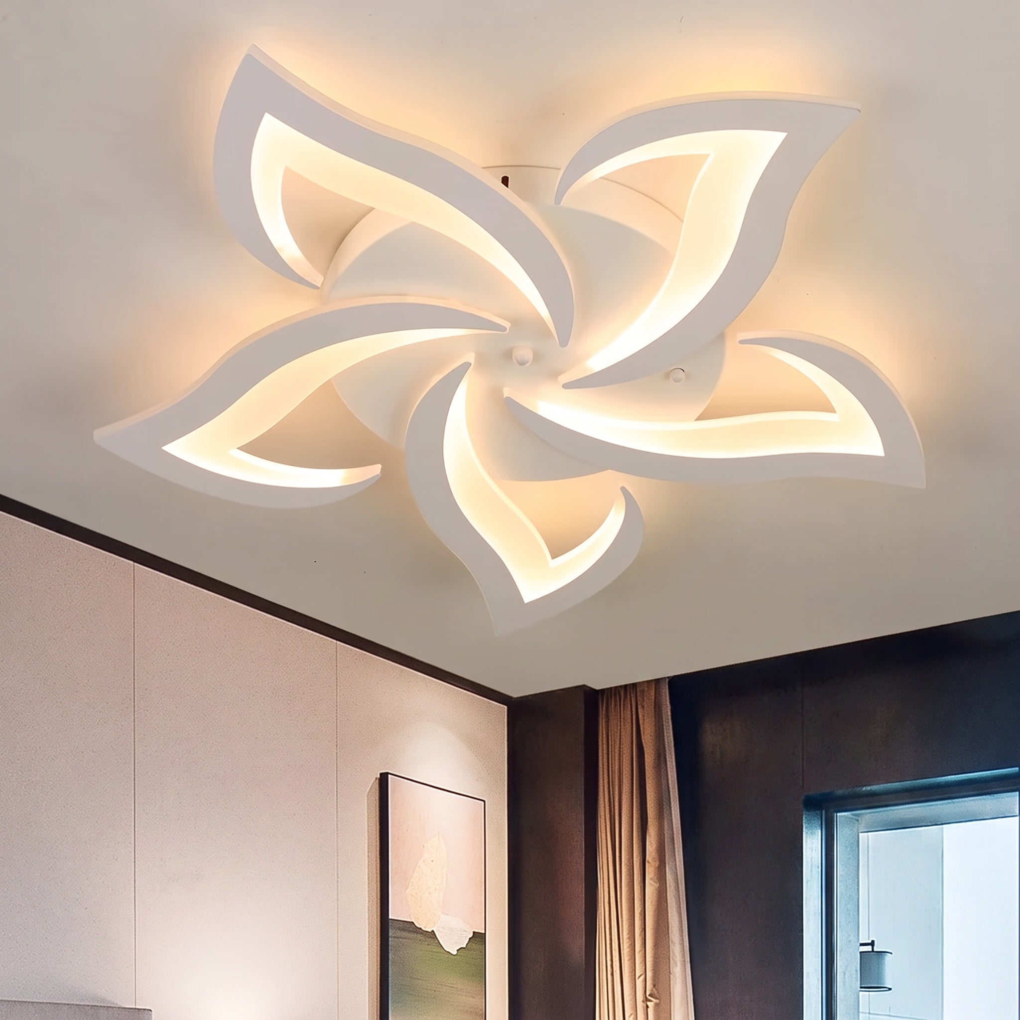 OYAJIA 50W LED Ceiling Light with Remote, Dimmable 3-Color Temperature Modern Flower Design