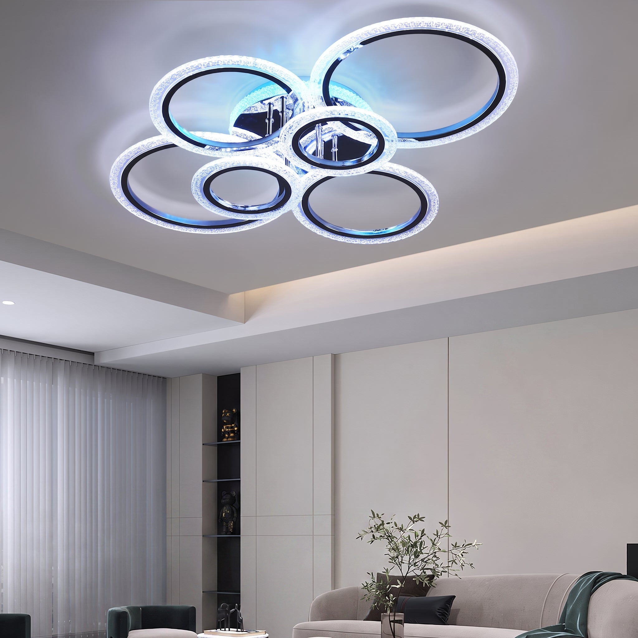 OYAJIA 46W RGB LED Ceiling Light with Remote, Six-Ring Crystal Effect Design