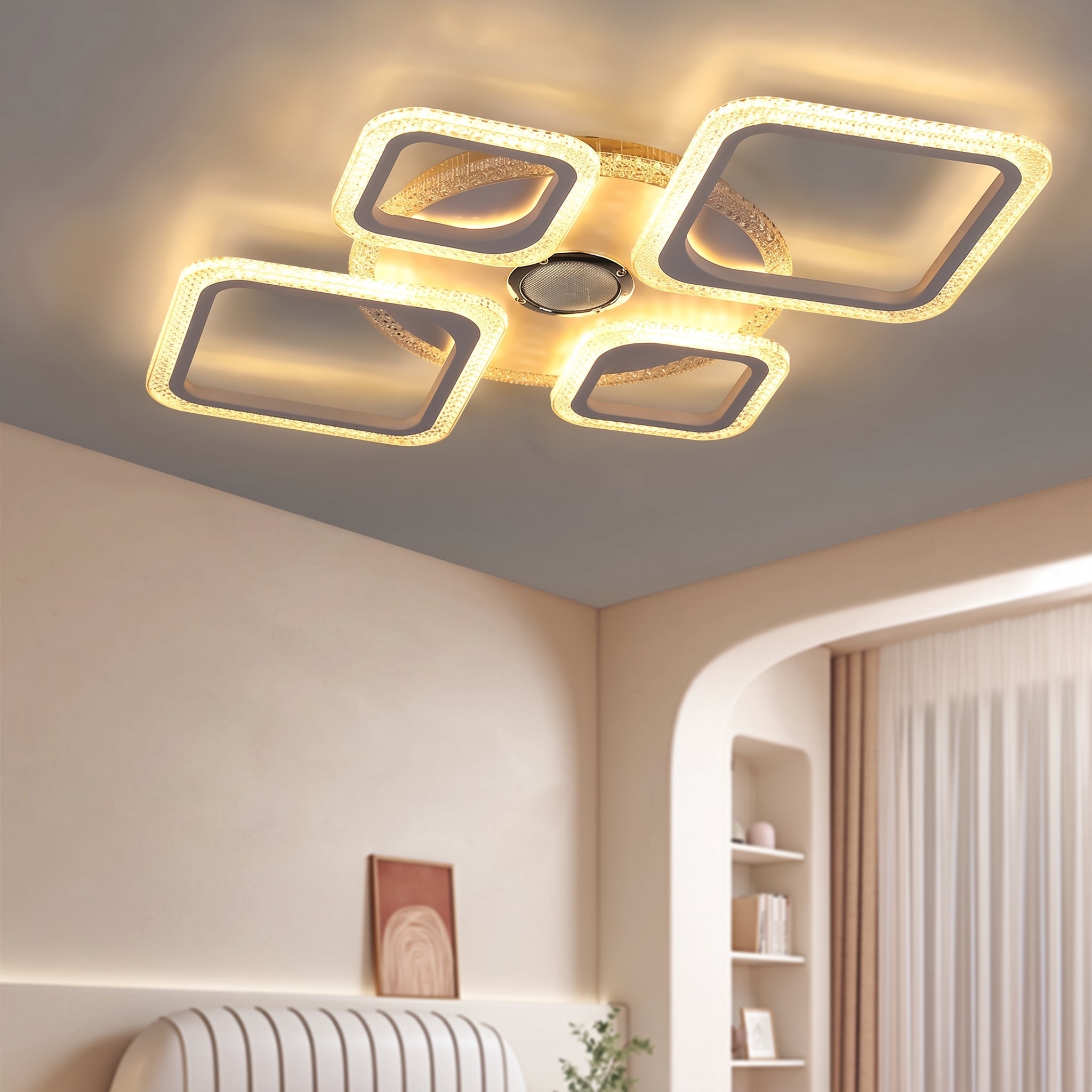 OYAJIA 50W RGB LED Ceiling Light with Remote, Dimmable 4-Ring Modern Design