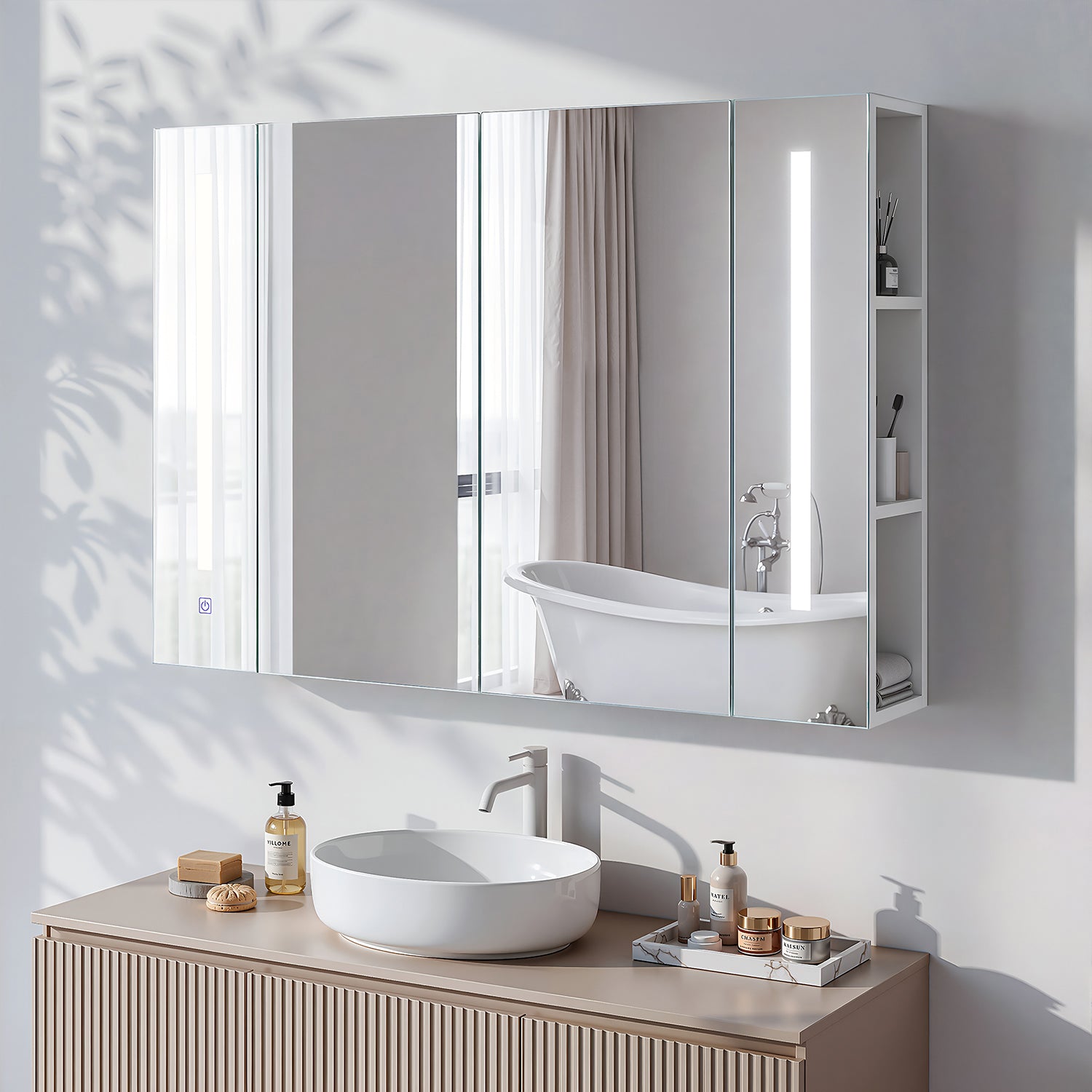 OYAJIA Bathroom Mirror Cabinet with 3 Light Colors, 2 Doors and Adjustable Shelves