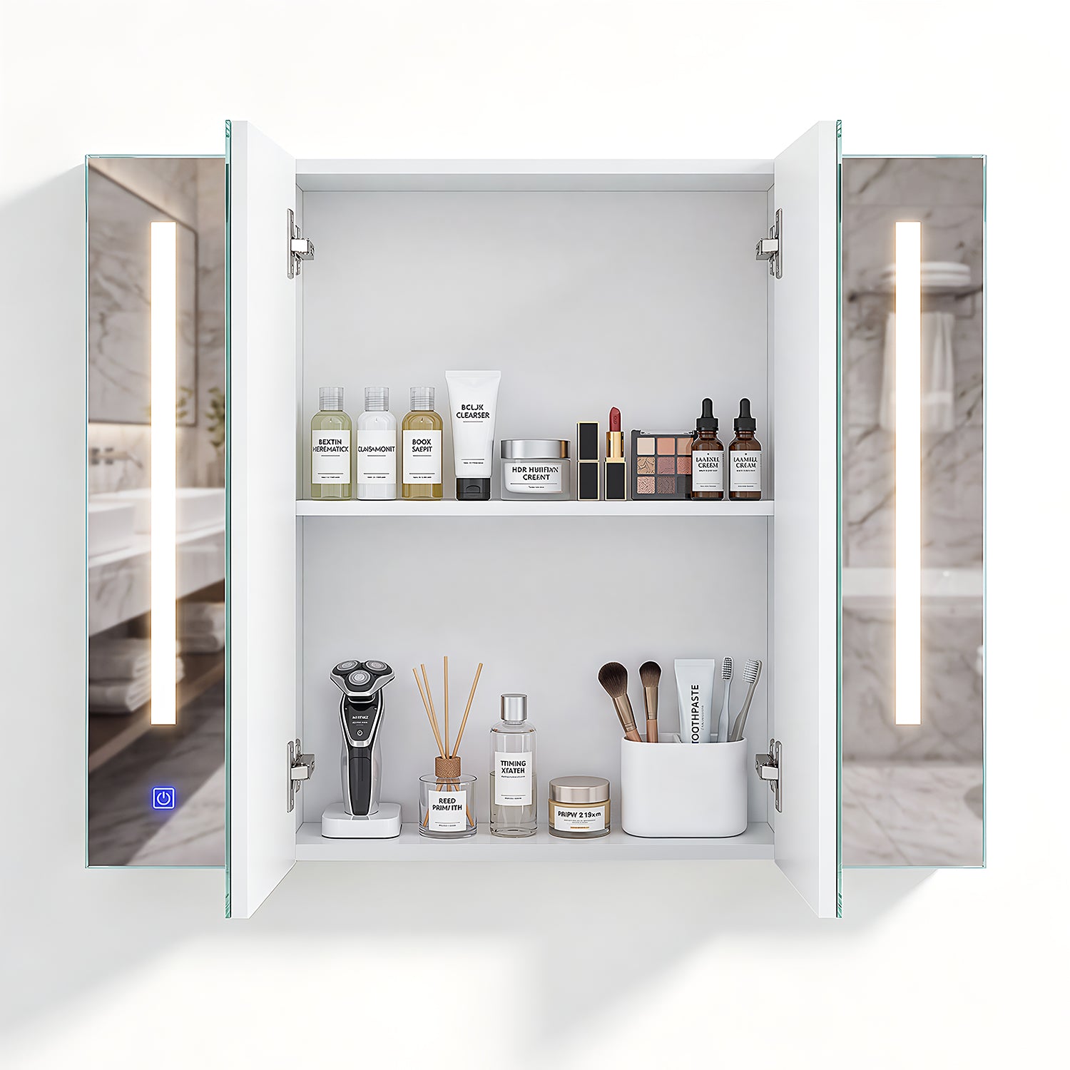 OYAJIA Bathroom Mirror Cabinet with 3 Light Colors, 2 Doors and Adjustable Shelves