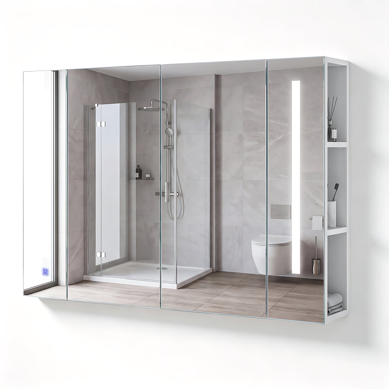 OYAJIA Bathroom Mirror Cabinet with 3 Light Colors, 2 Doors and Adjustable Shelves