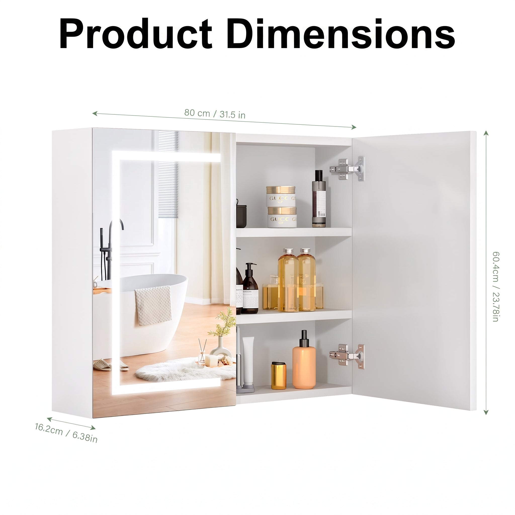 OYAJIA Bathroom Mirror Cabinet with 3-Color Dimming, Foldable Mirror and Adjustable Storage