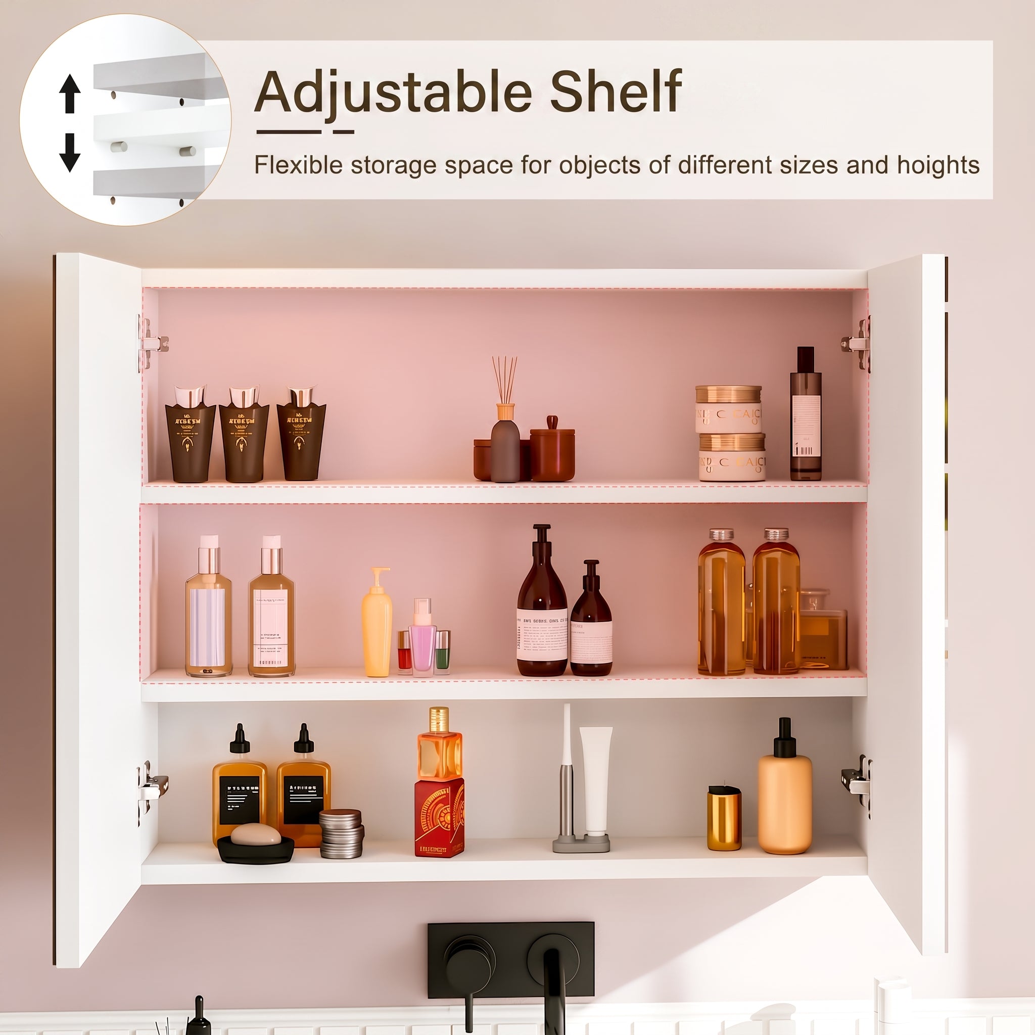 OYAJIA Bathroom Mirror Cabinet with 3-Color Dimming, Foldable Mirror and Adjustable Storage