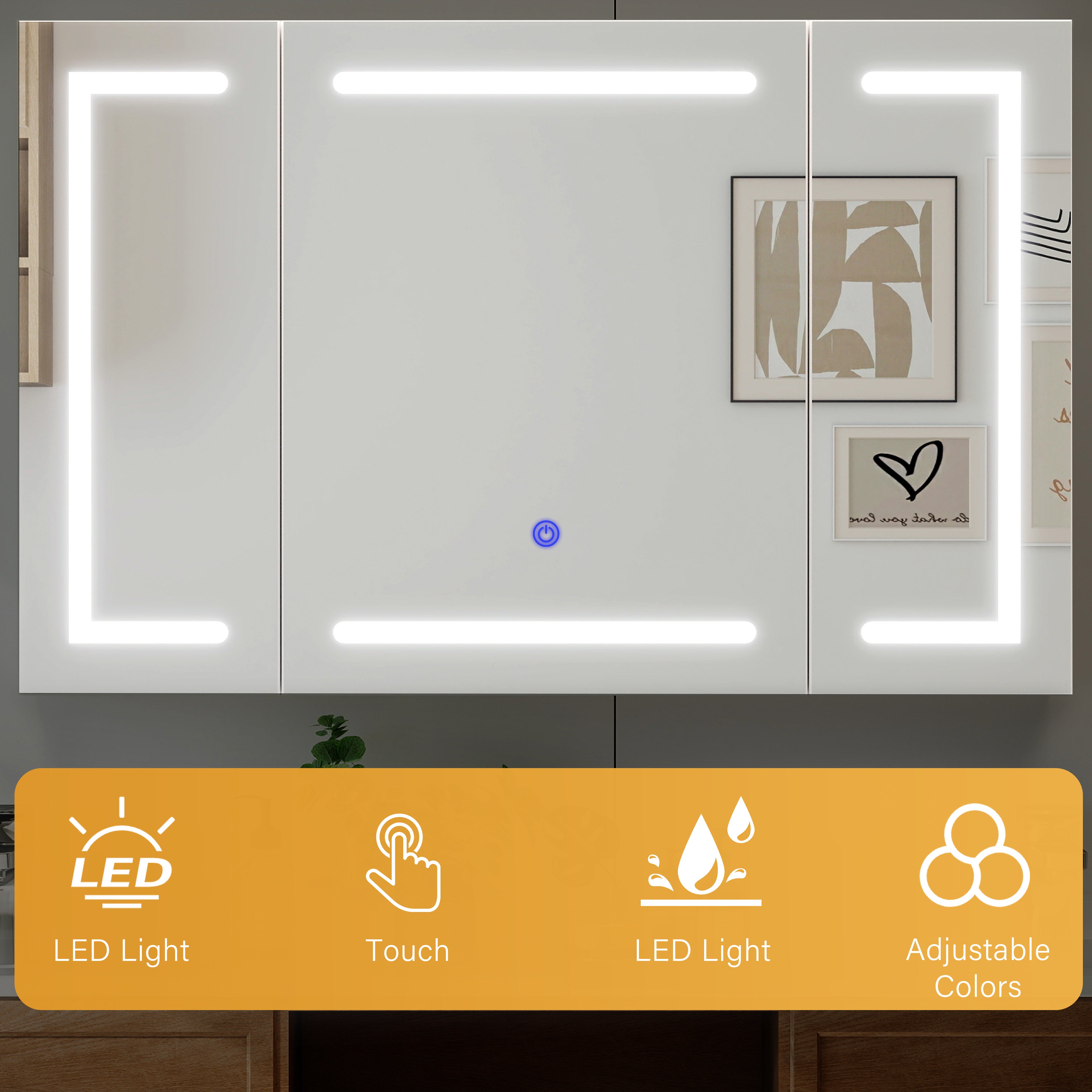 OYAJIA LED Bathroom Mirror Cabinet with Lights, 3 Doors, Dimmable 3-Color Lighting