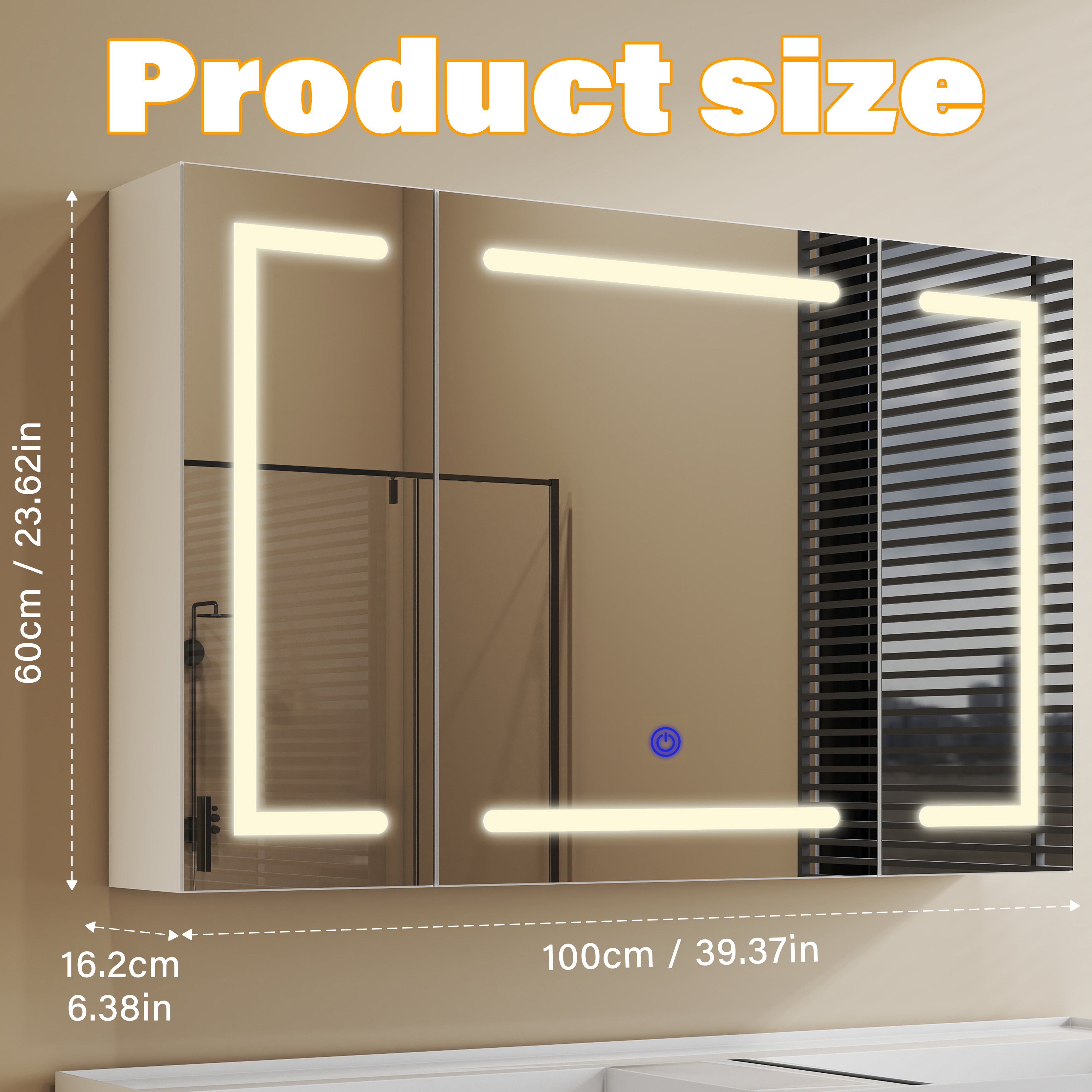 OYAJIA LED Bathroom Mirror Cabinet with Lights, 3 Doors, Dimmable 3-Color Lighting