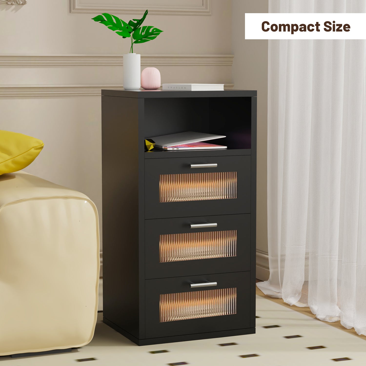 OYAJIA Smart Nightstand with RGB LED, Charging Station, USB-C, USB Port and 2/3 Drawers
