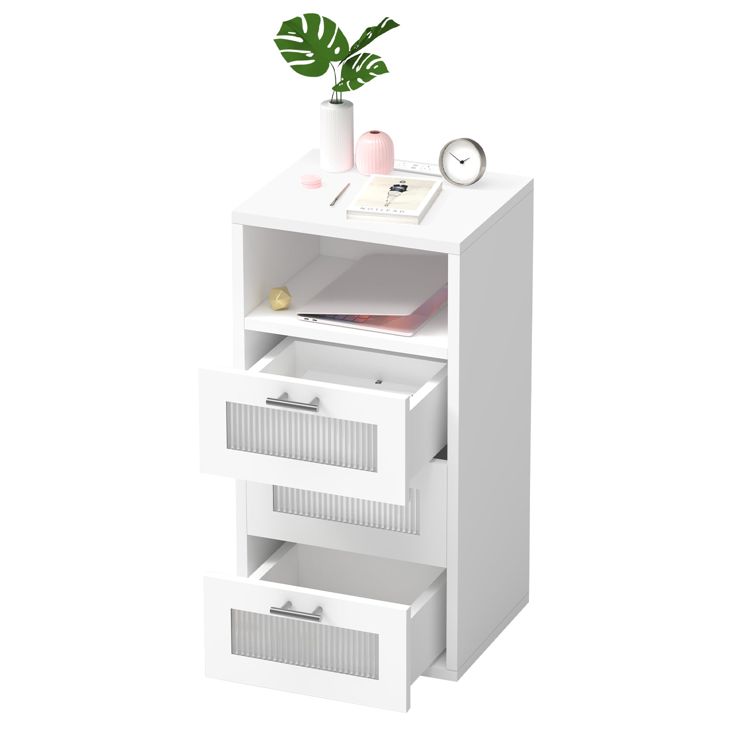 OYAJIA Smart Nightstand with RGB LED, Charging Station, USB-C, USB Port and 2/3 Drawers