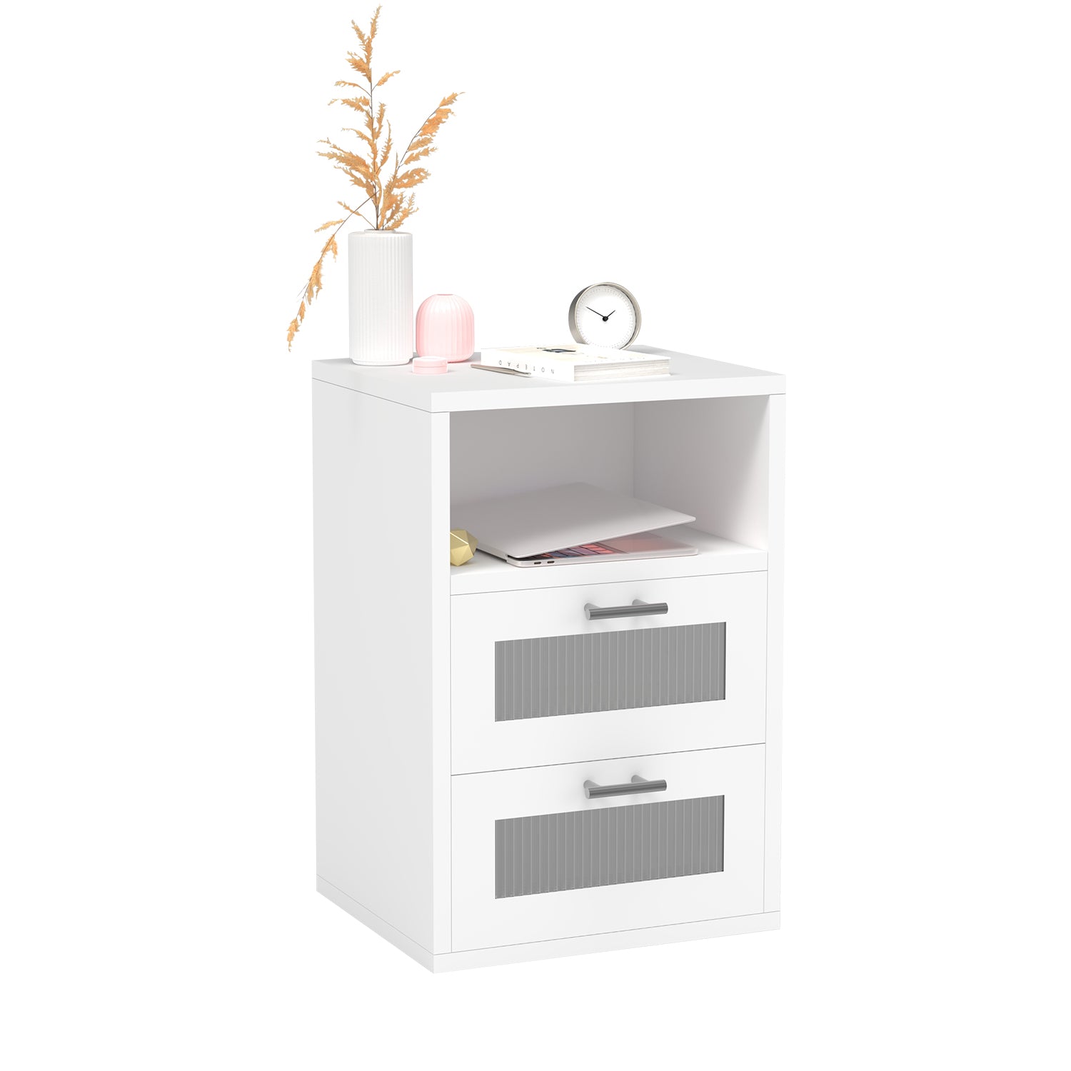 OYAJIA Smart Nightstand with RGB LED, Charging Station, USB-C, USB Port and 2/3 Drawers