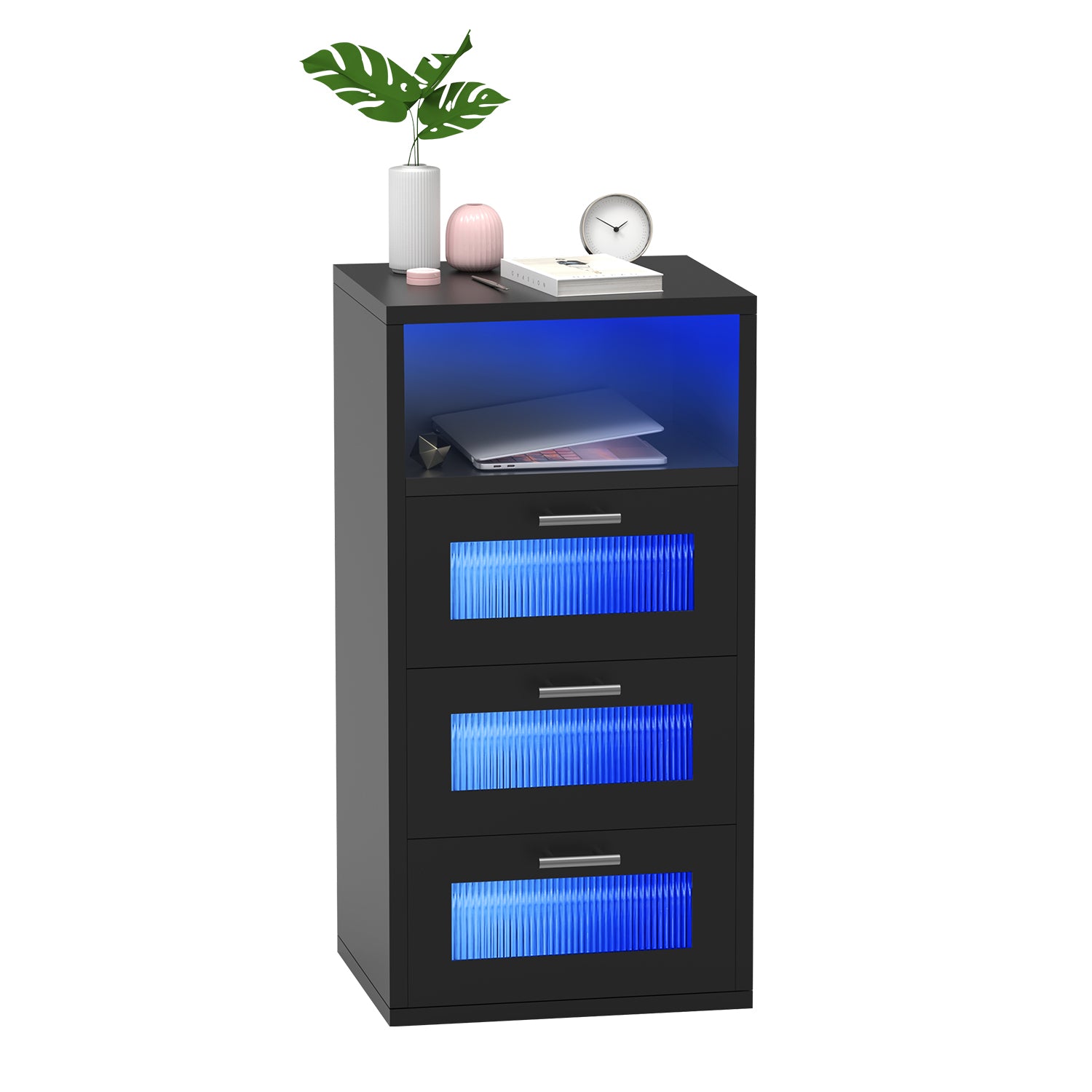 OYAJIA Smart Nightstand with RGB LED, Charging Station, USB-C, USB Port and 2/3 Drawers