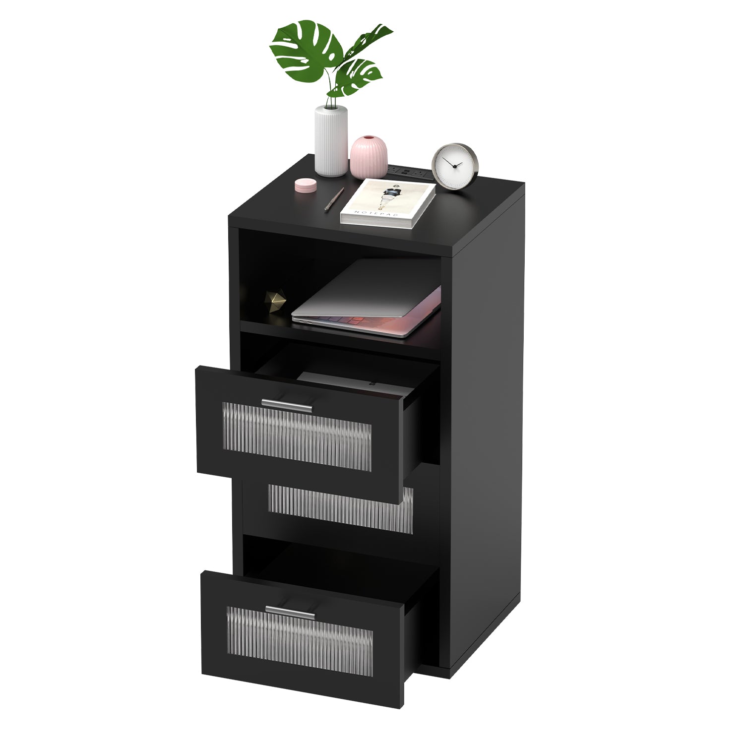 OYAJIA Smart Nightstand with RGB LED, Charging Station, USB-C, USB Port and 2/3 Drawers