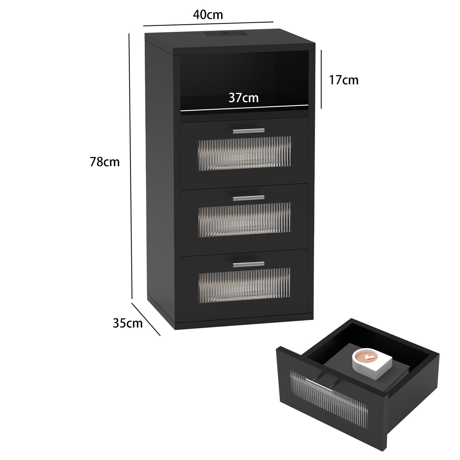 OYAJIA Smart Nightstand with RGB LED, Charging Station, USB-C, USB Port and 2/3 Drawers