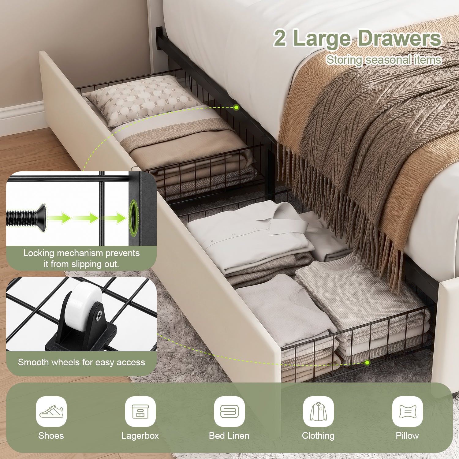 OYAJIA Kids Upholstered Bed Frame with LED Lights, Charging Station, Storage Drawers and Adjustable Headboard