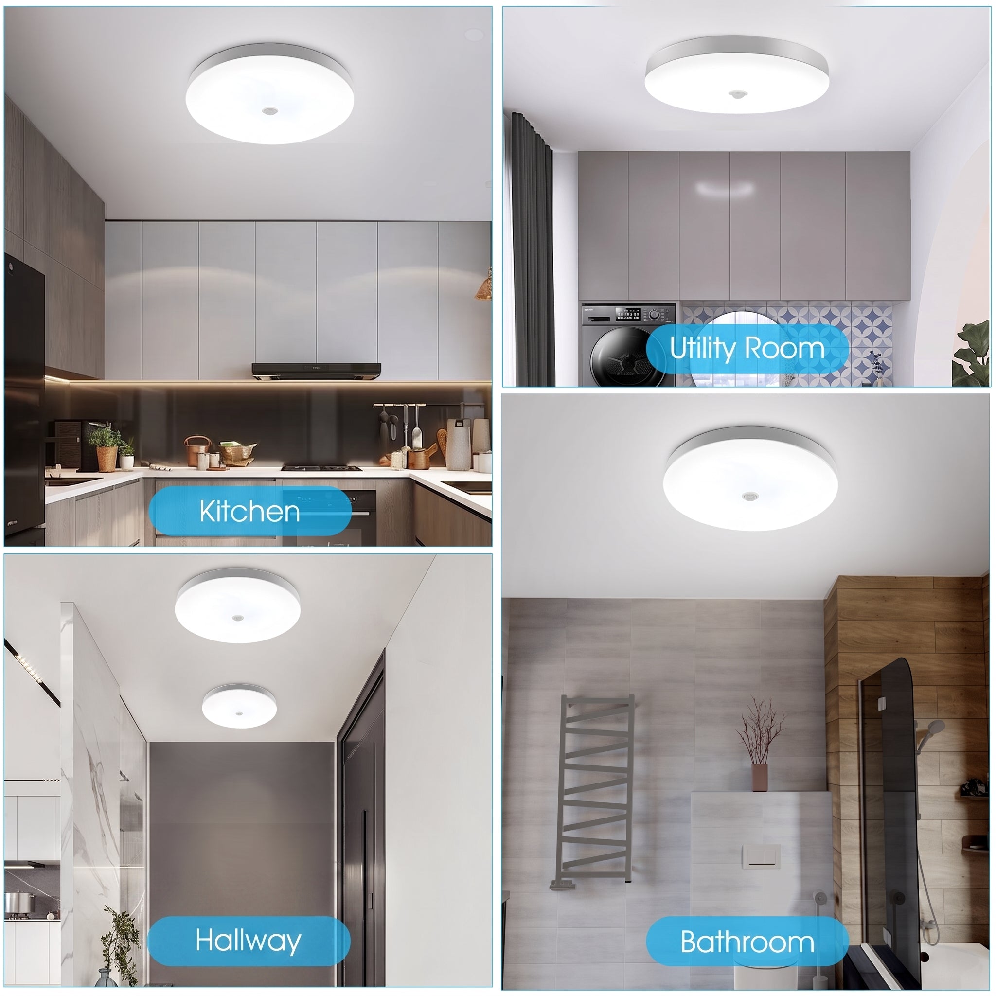 OYAJIA LED Ceiling Light with PIR Motion Sensor, 6500K Cool White, 120° Beam Angle and IP44