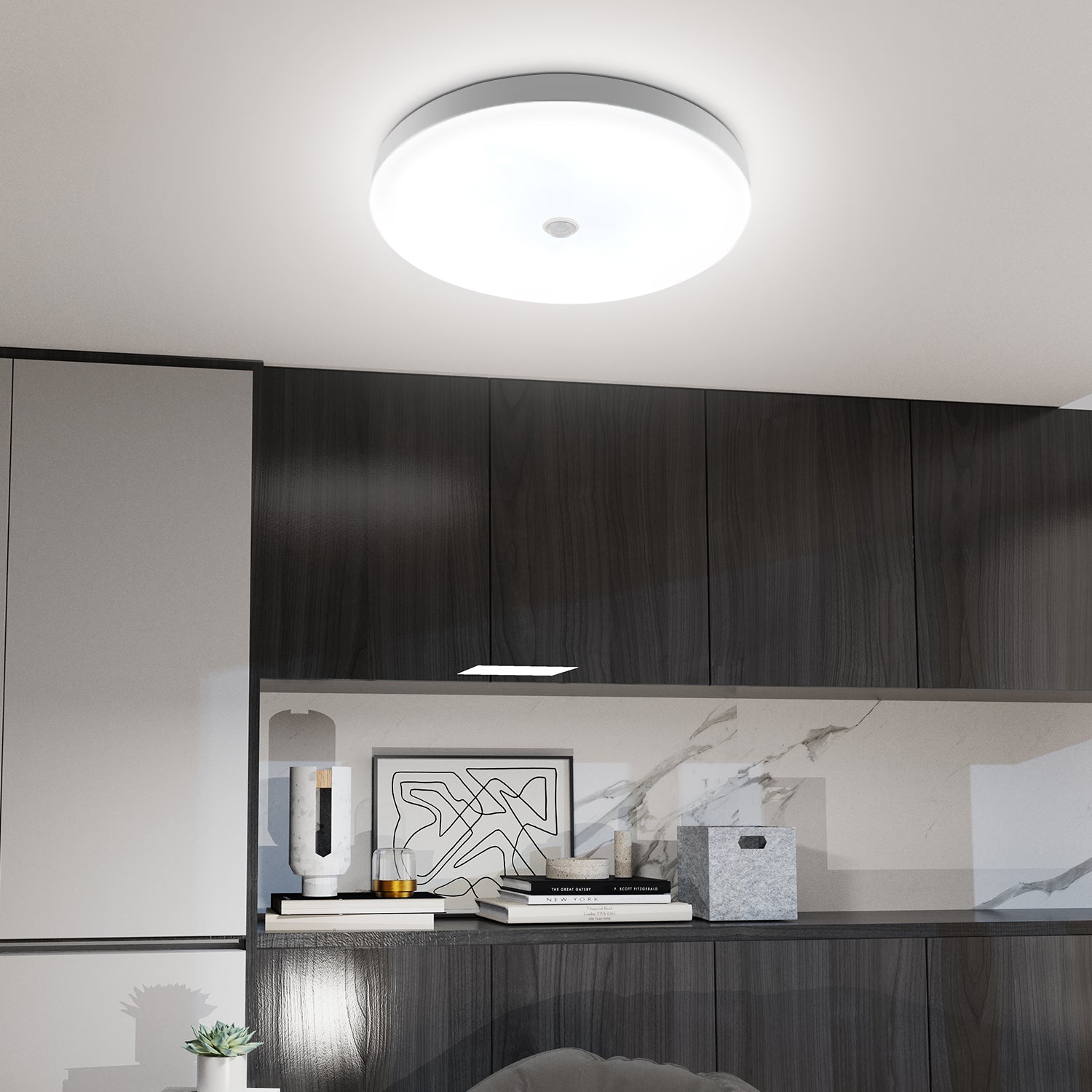 OYAJIA LED Ceiling Light with PIR Motion Sensor, 6500K Cool White, 120° Beam Angle and IP44