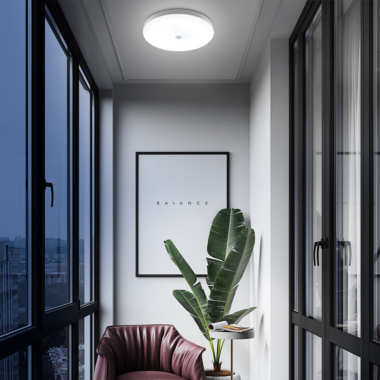 OYAJIA LED Ceiling Light with PIR Motion Sensor, 6500K Cool White, 120° Beam Angle and IP44