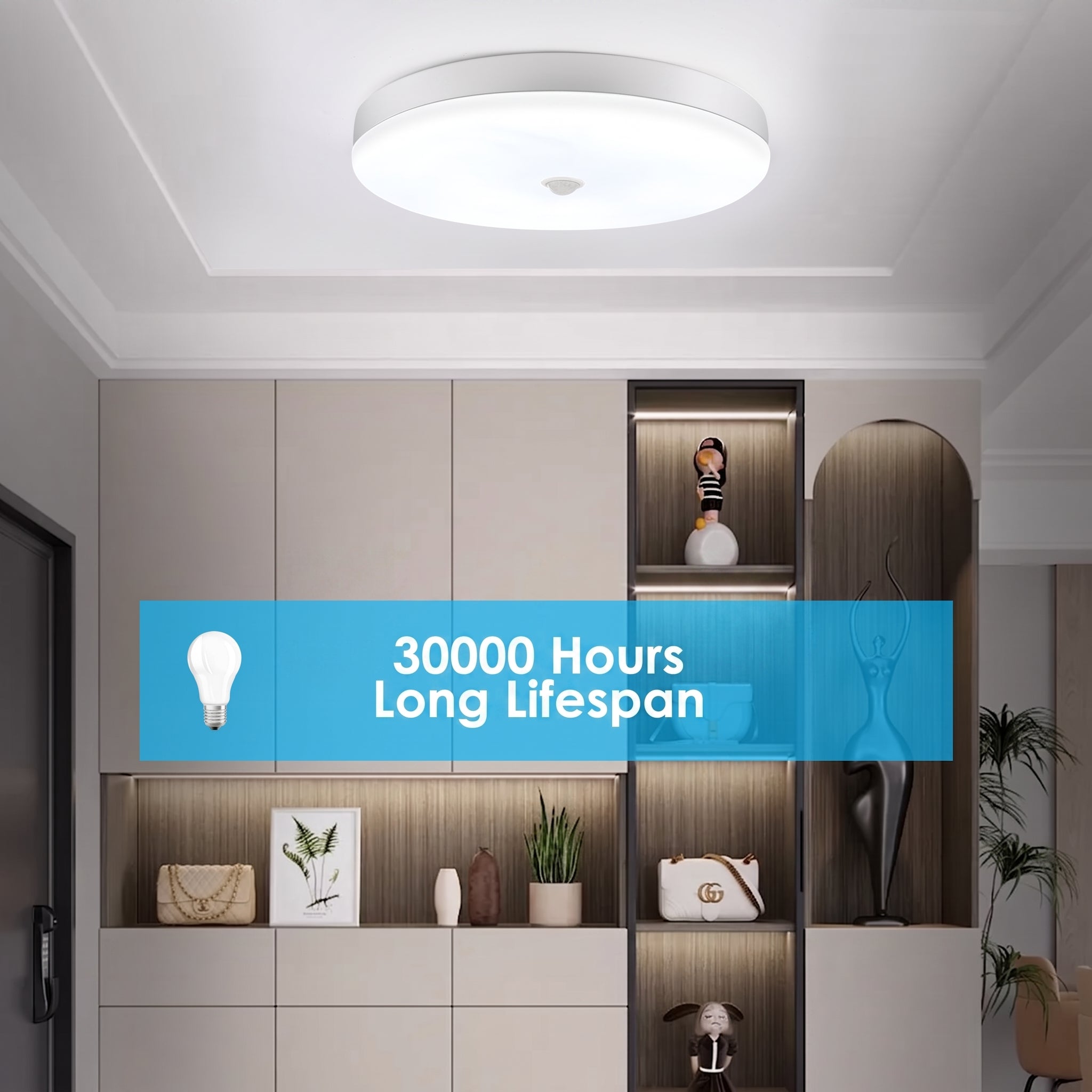 OYAJIA LED Ceiling Light with PIR Motion Sensor, 6500K Cool White, 120° Beam Angle and IP44